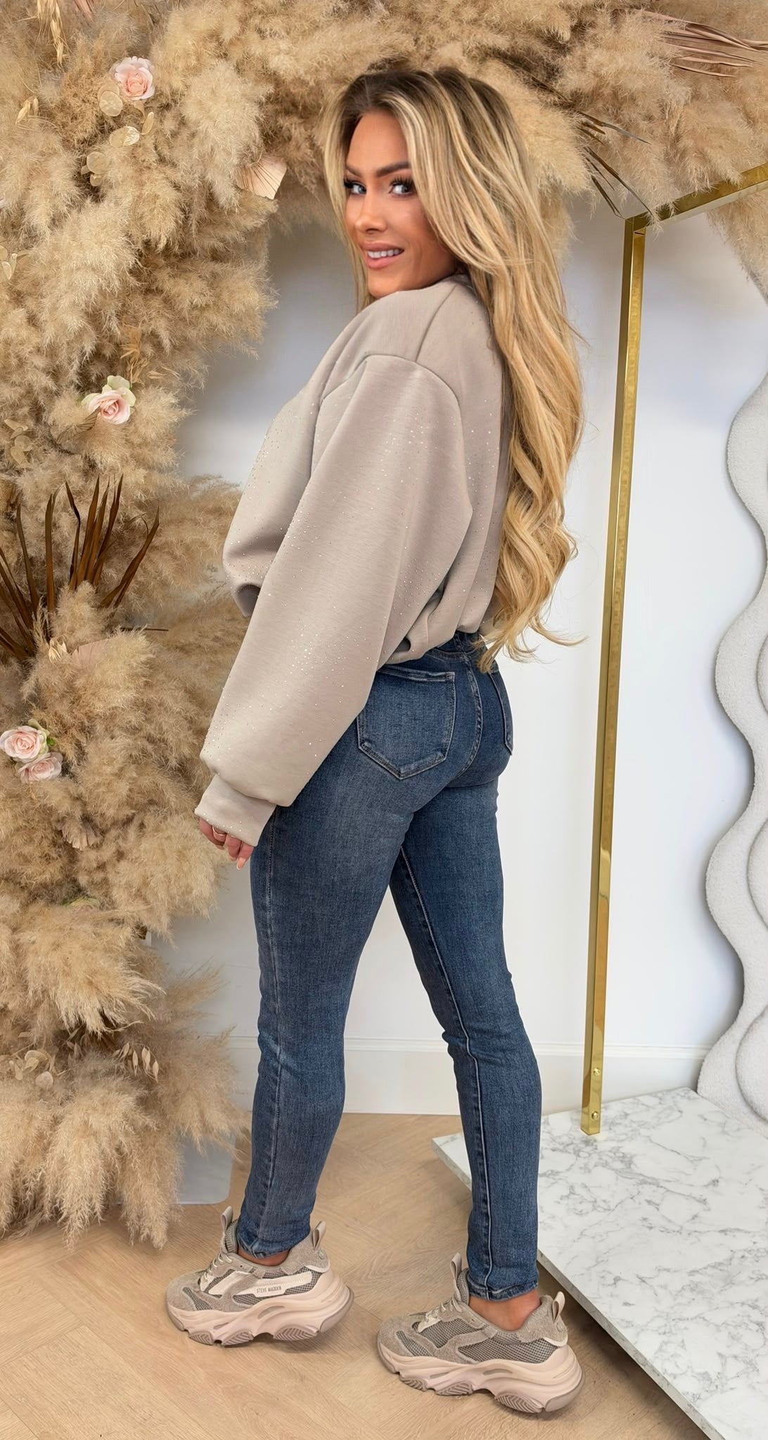 MARIE SPARKLE CROPPED SWEAT BEIGE