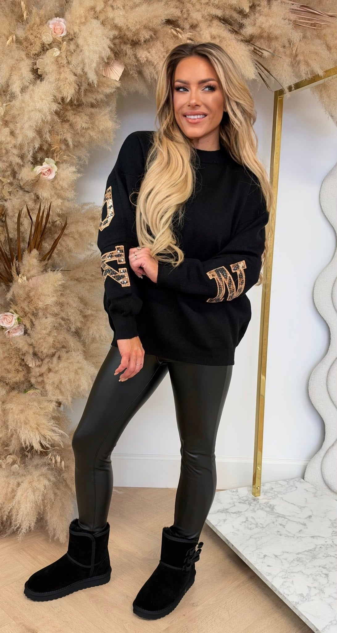 NEW YORK LEOPARD SEQUIN TEKST SWEAT 10420 BLACK