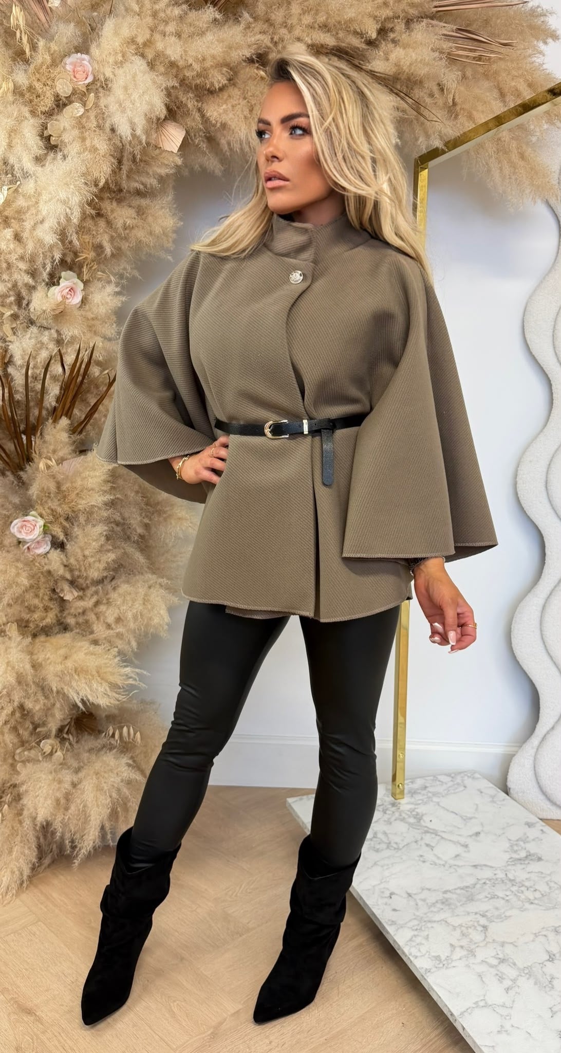 RIB BELT PONCHO TAUPE