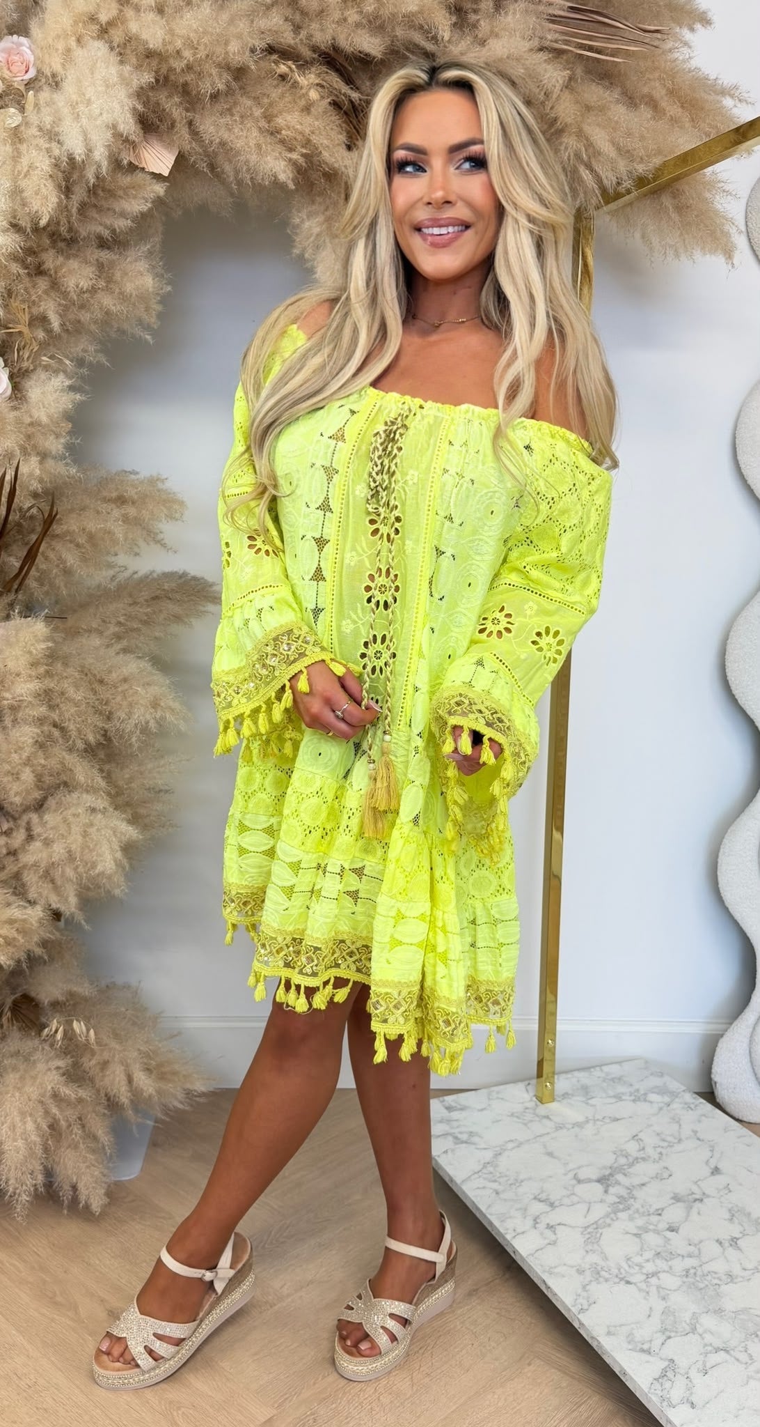 TROPICAL BOHEMIAN DRESS NEONYELLOW