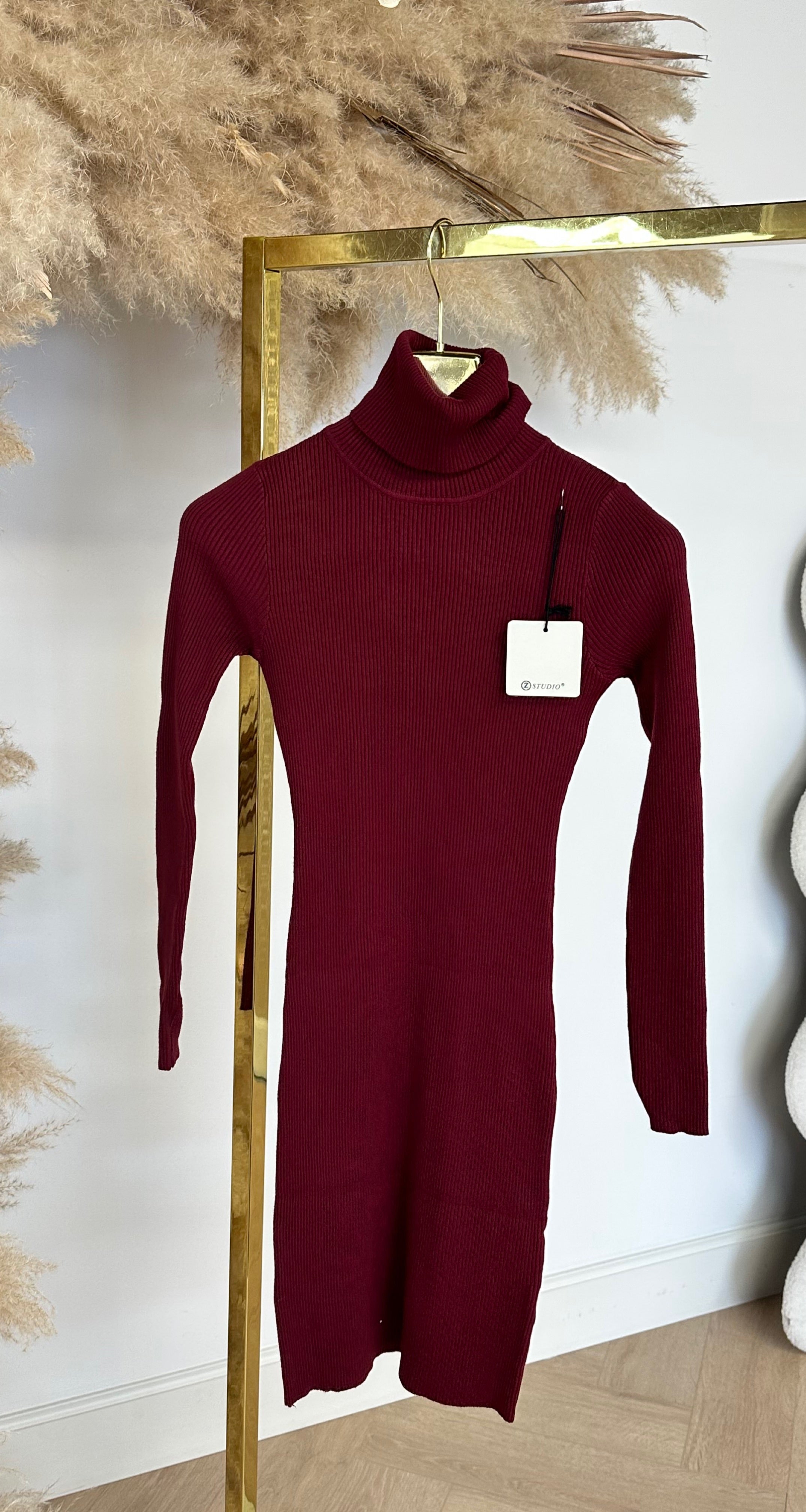 BASIC KOL KNIT DRESS BORDEAUX