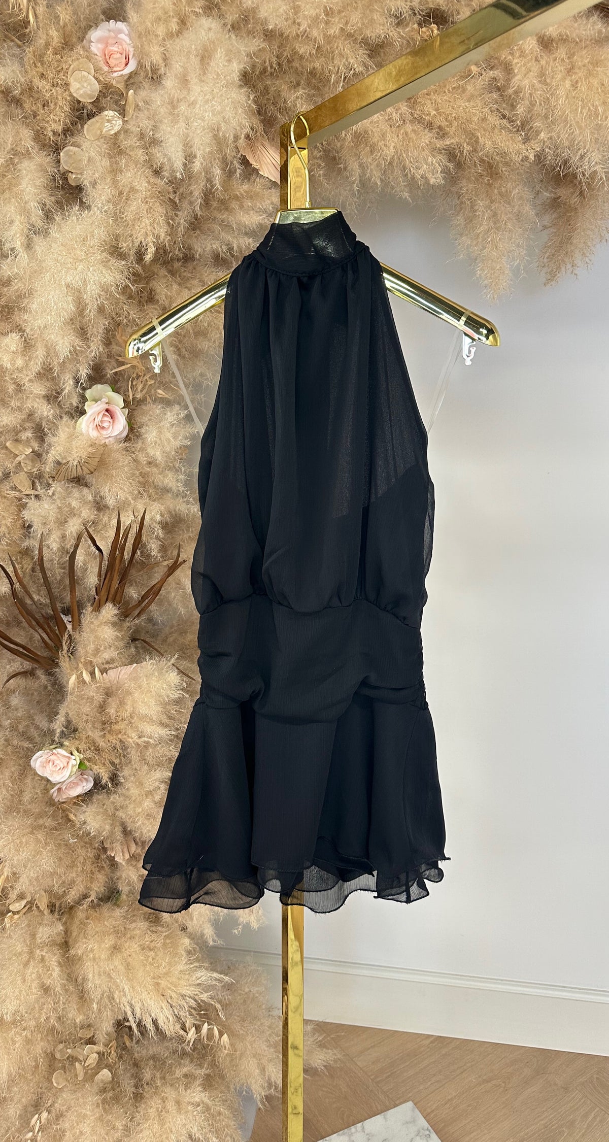 LUNA RUCHED HALTER PLAYSUIT BLACK