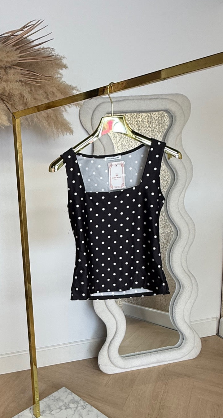 SATIN LOOK DOTS TOP BLACK