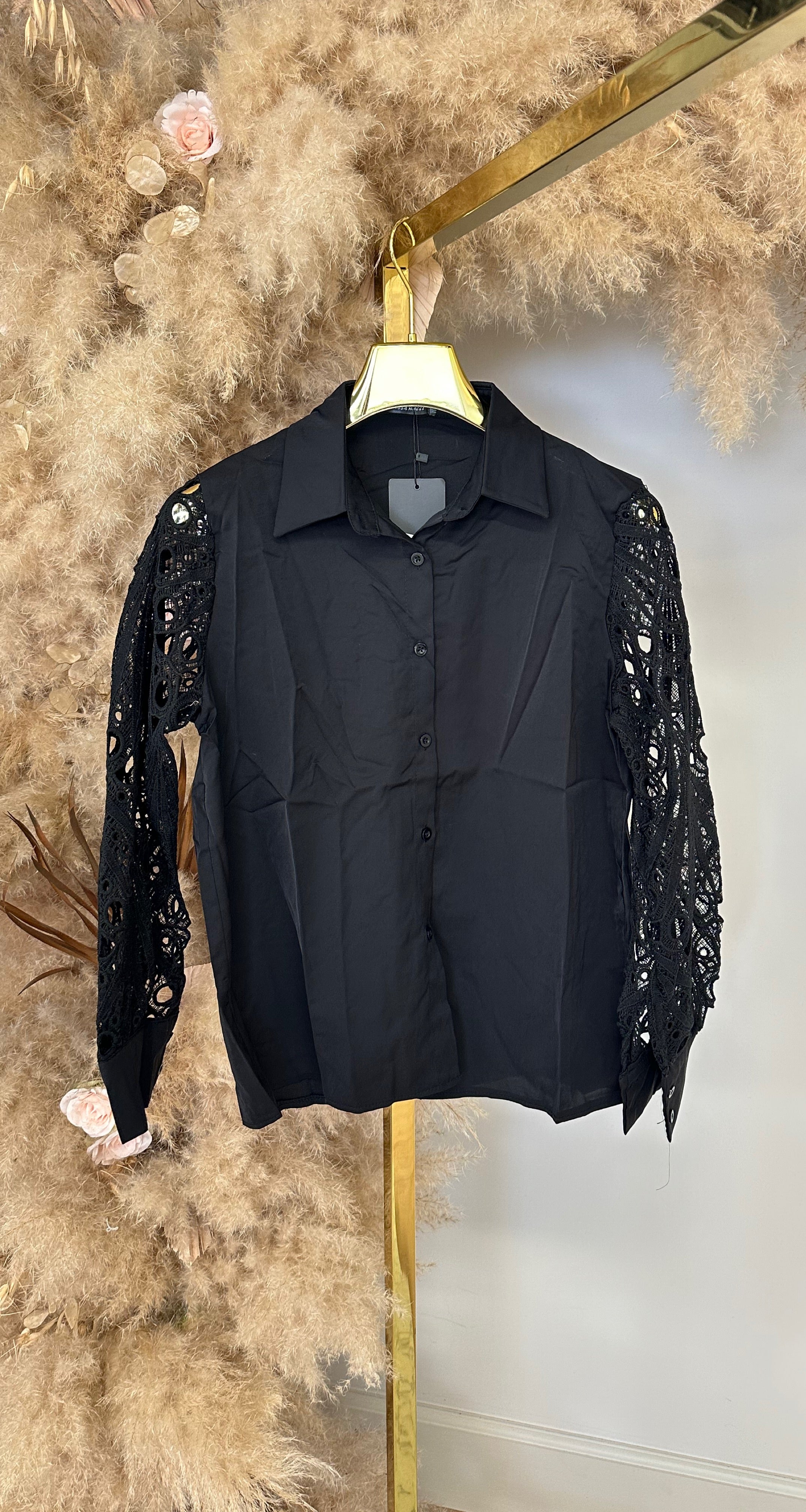 VENESSA LACE MOUW BLOUSE 6308 BLACK