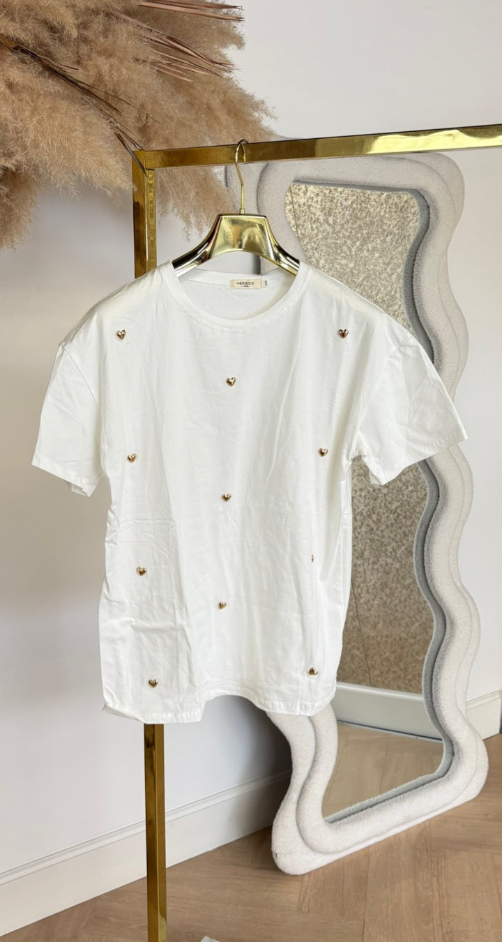 STUDDED HARTJES TEE Y188 OFFWHITE