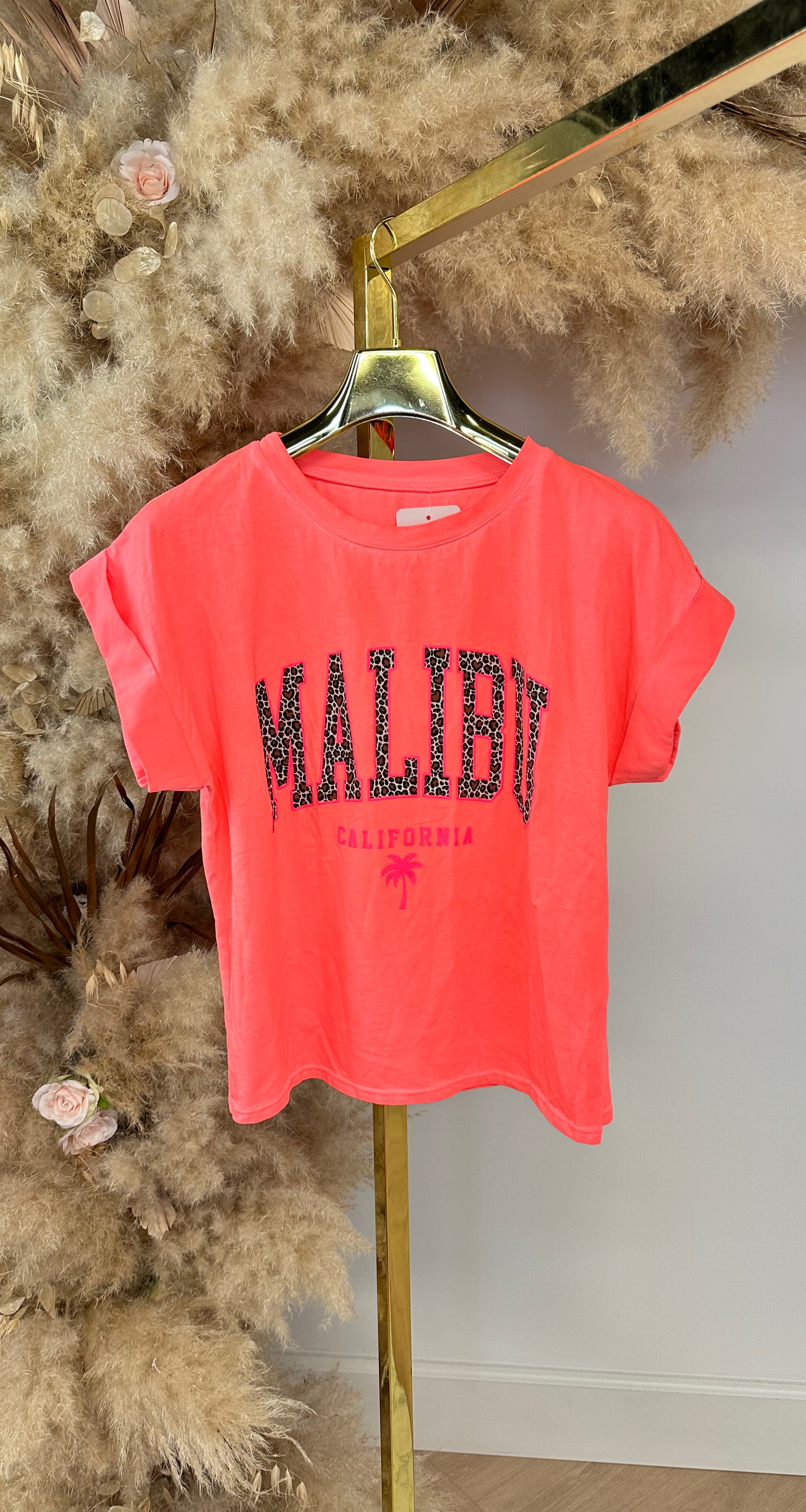 MALIBU LEOPARD TEKST SHIRT 690010-137 NEONCORAL