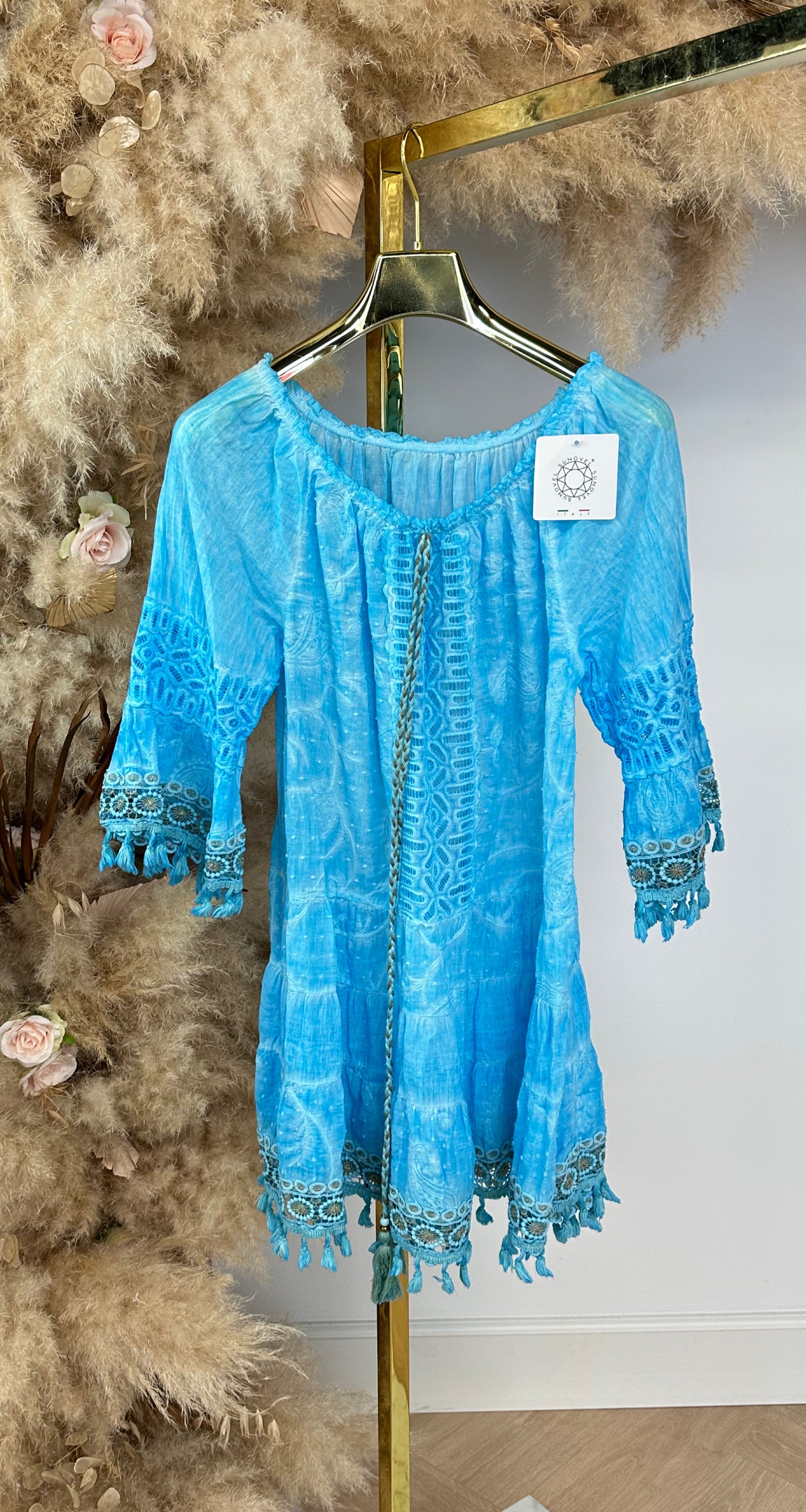 NEW DAISY OFF SHOULDER DRESS BLUE