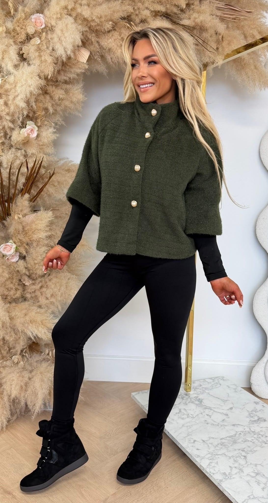 PEARLY BUTTON SOFT VESTJE ARMYGREEN