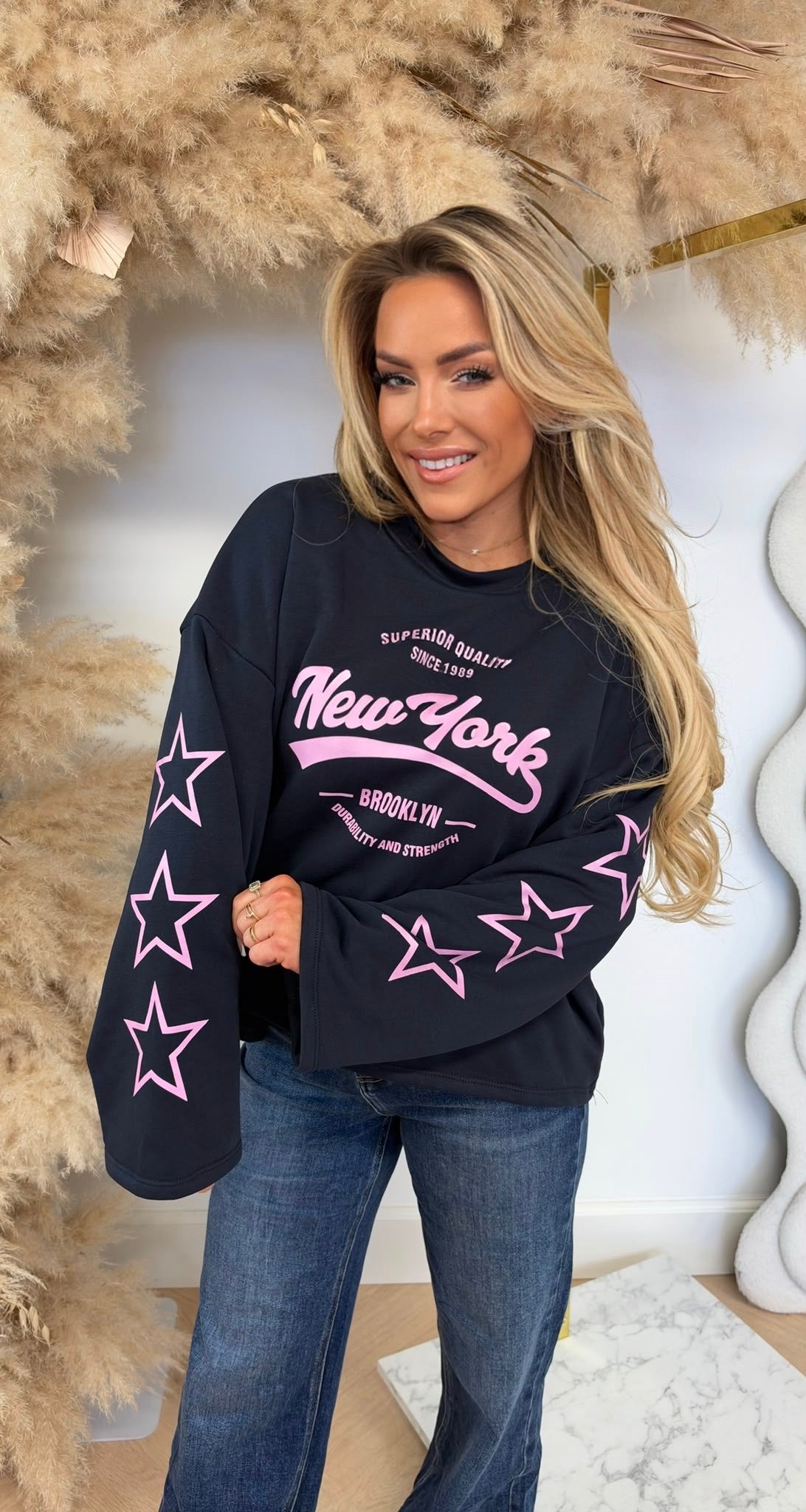 NEW YORK STAR SLEEVES OVERSIZED SHIRT NAVY