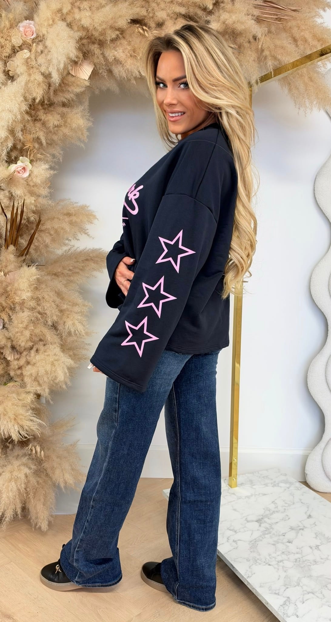 NEW YORK STAR SLEEVES OVERSIZED SHIRT NAVY