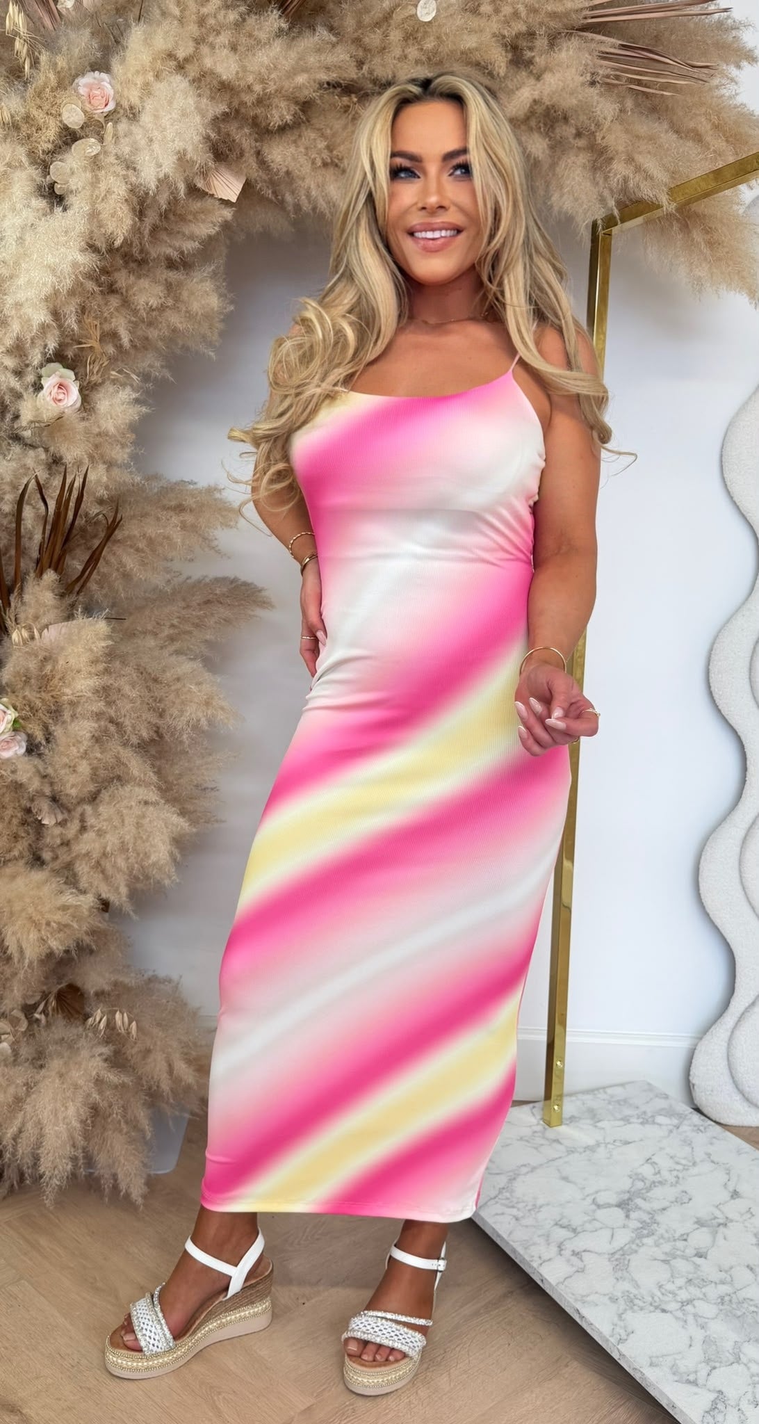 ELISE COLOURY SPAGHETTI DRESS PINK
