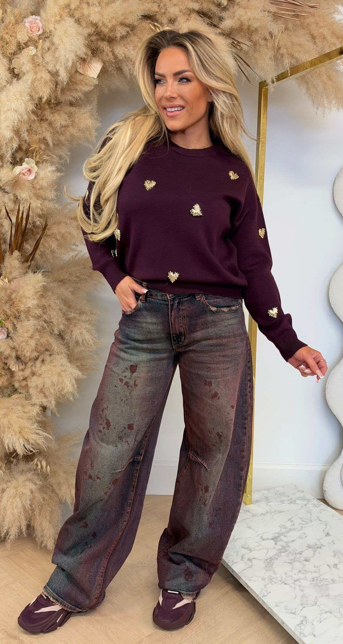 STUDDED LOVE SWEAT 10650 AUBERGINE