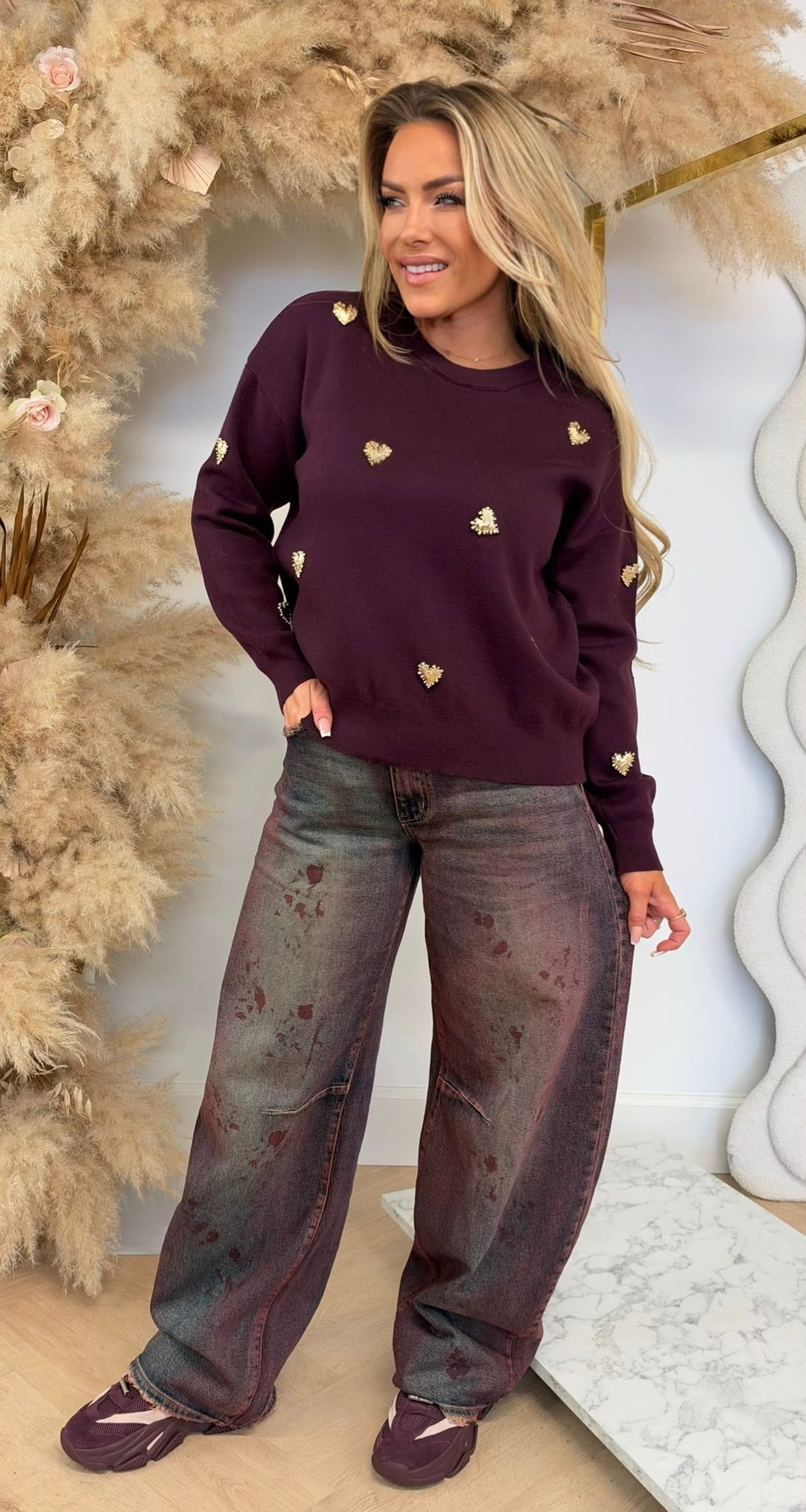 STUDDED LOVE SWEAT 10650 AUBERGINE