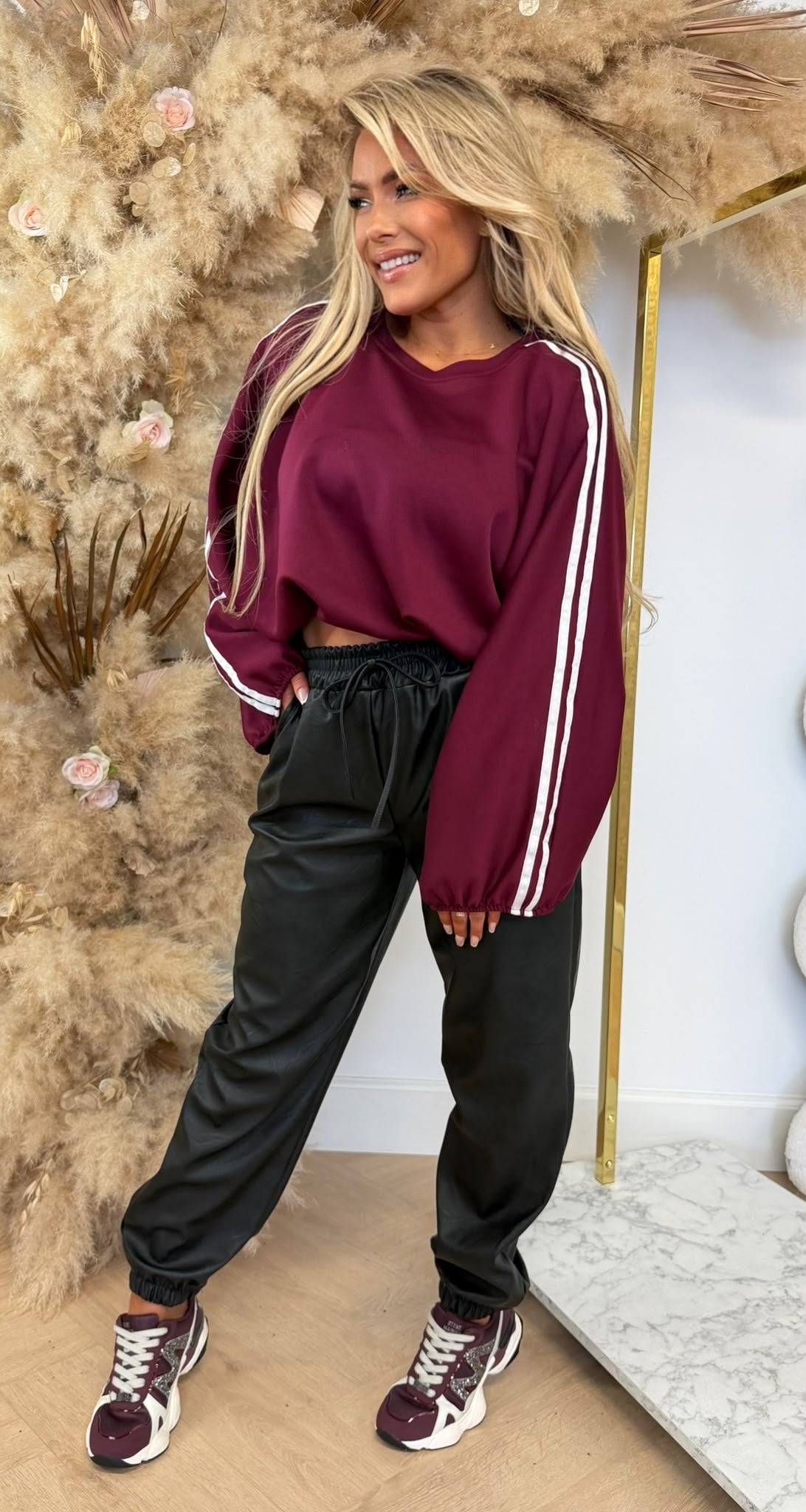 BELLE STRIPED VLEERMUISMOUW SWEAT BORDEAUX