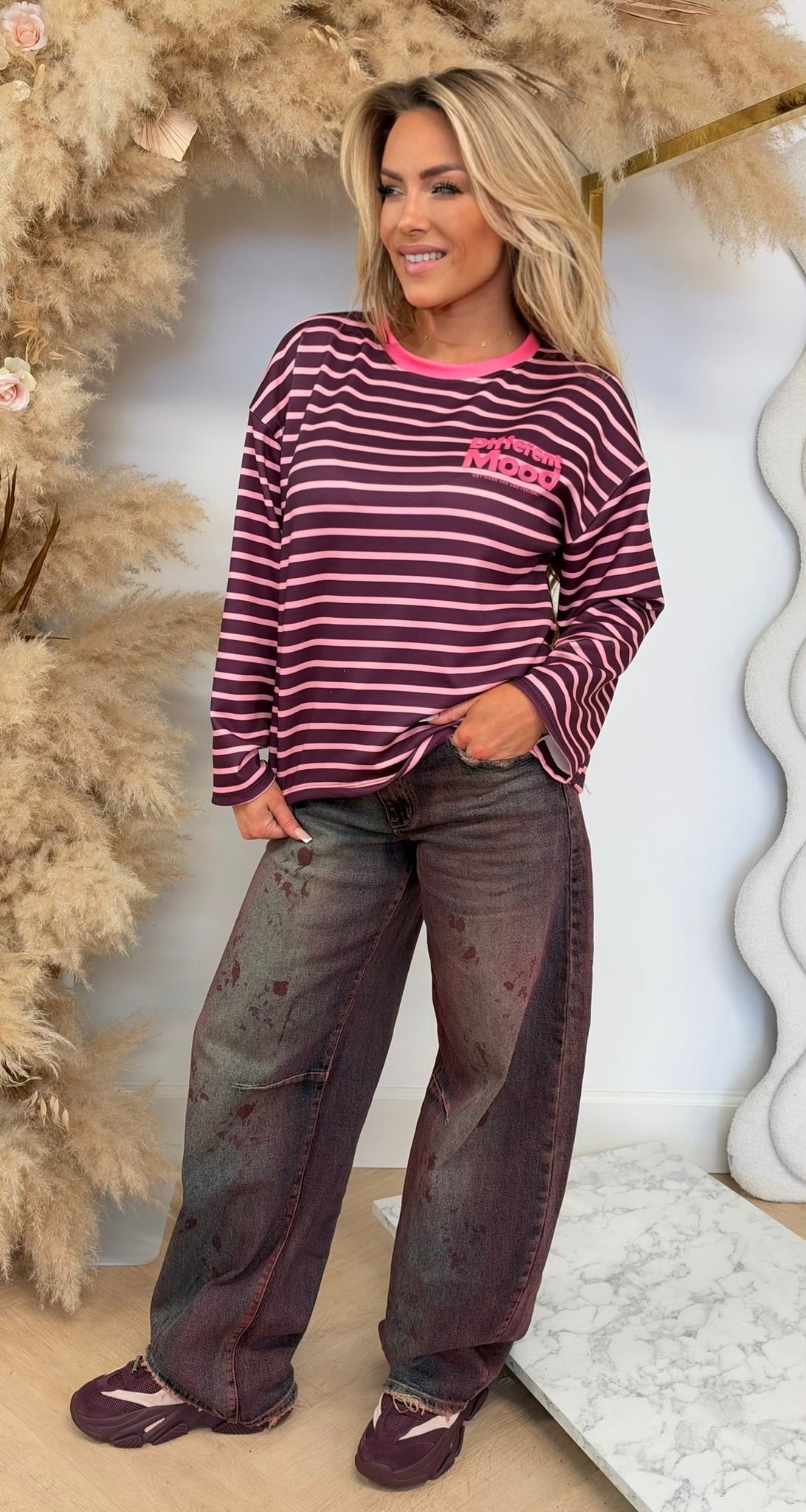 DIFFERENT MOOD STRIPED LONGSLEEVE PINK