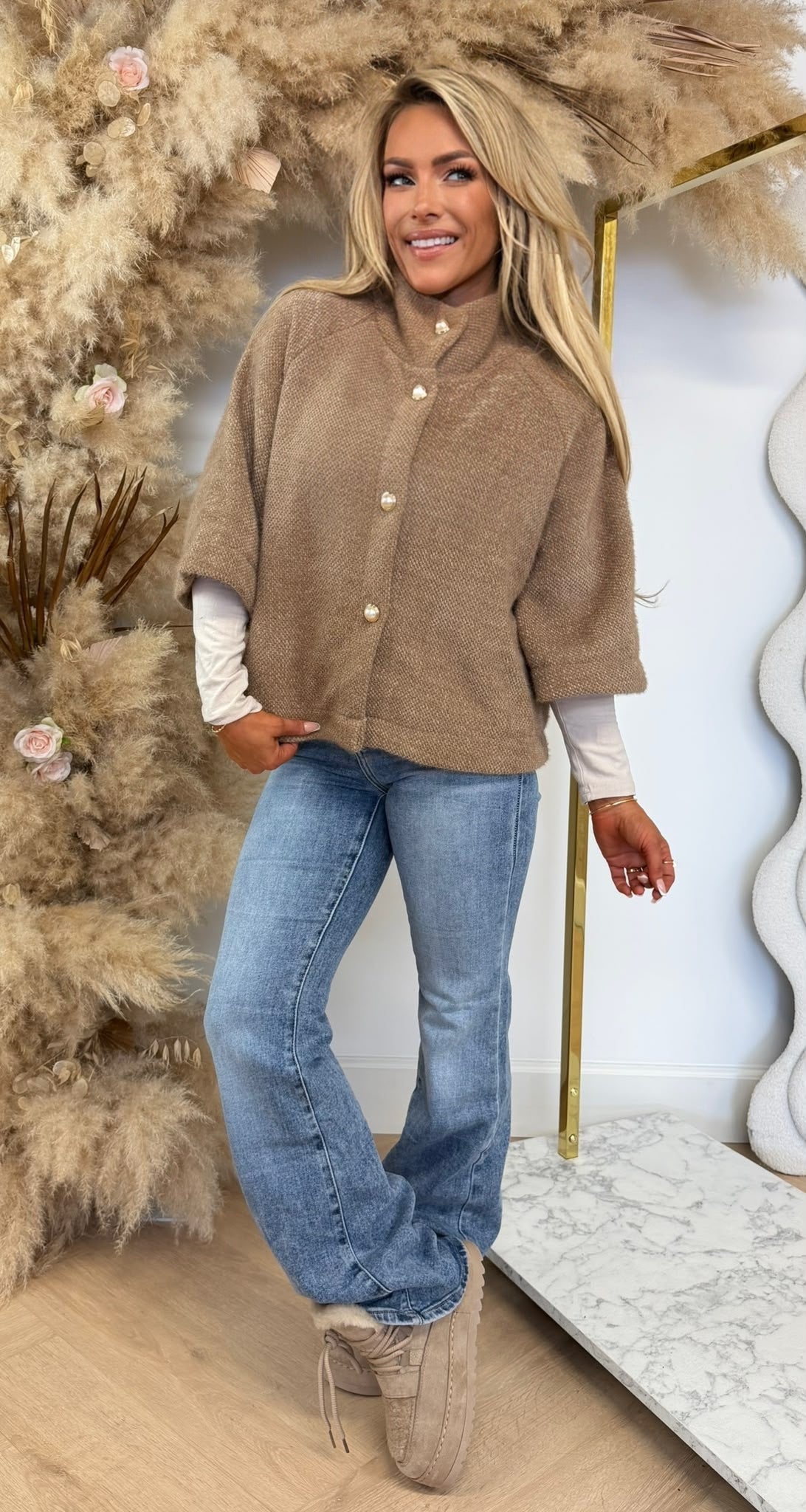 PEARLY BUTTON SOFT VESTJE CAMEL