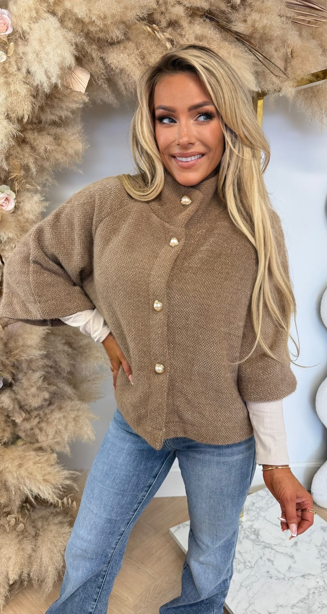 PEARLY BUTTON SOFT VESTJE CAMEL