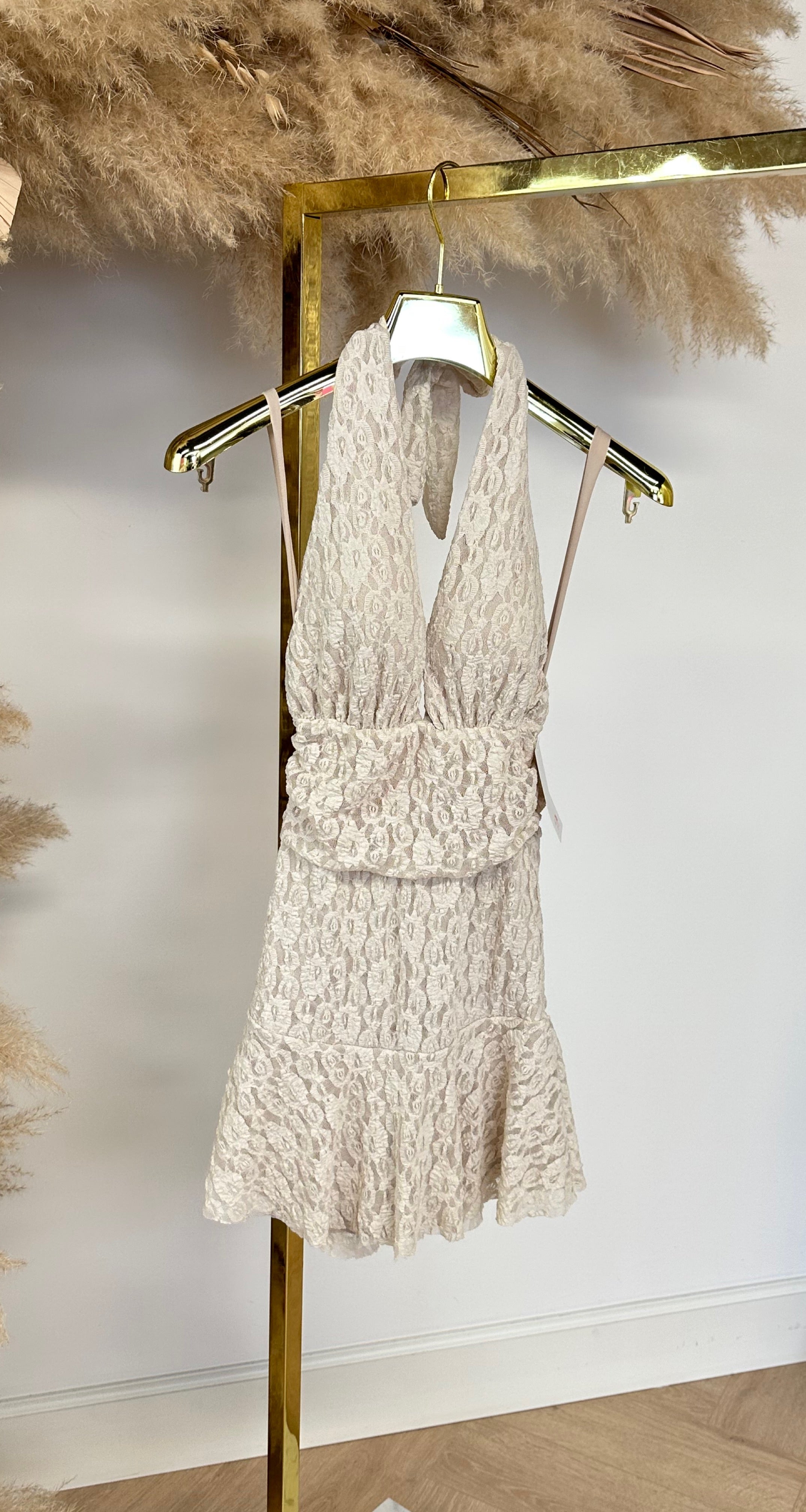 WILLEMIJN LACE HALTER PLAYSUIT BEIGE