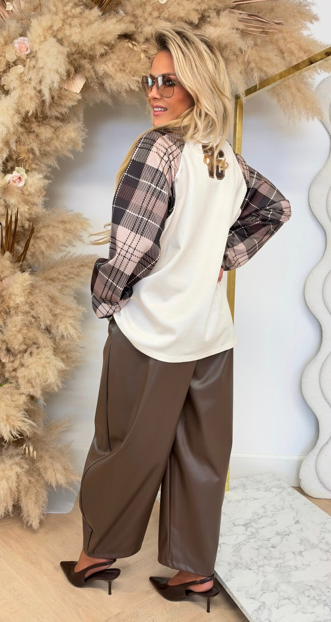 VINTAGE FASHION CHECKPRINT LONGSLEEVE BROWN