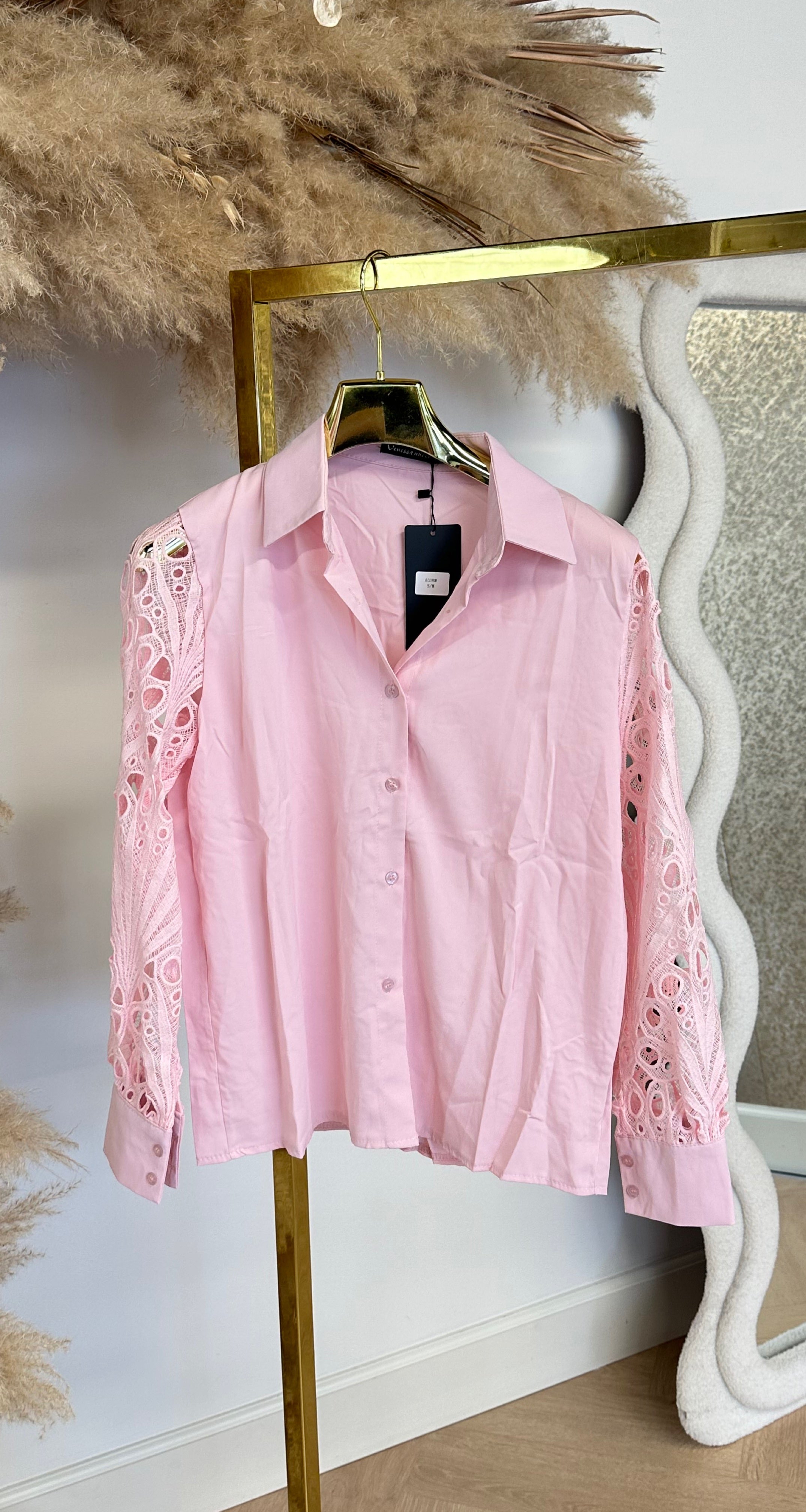 VENESSA LACE MOUW BLOUSE 6308 PINK
