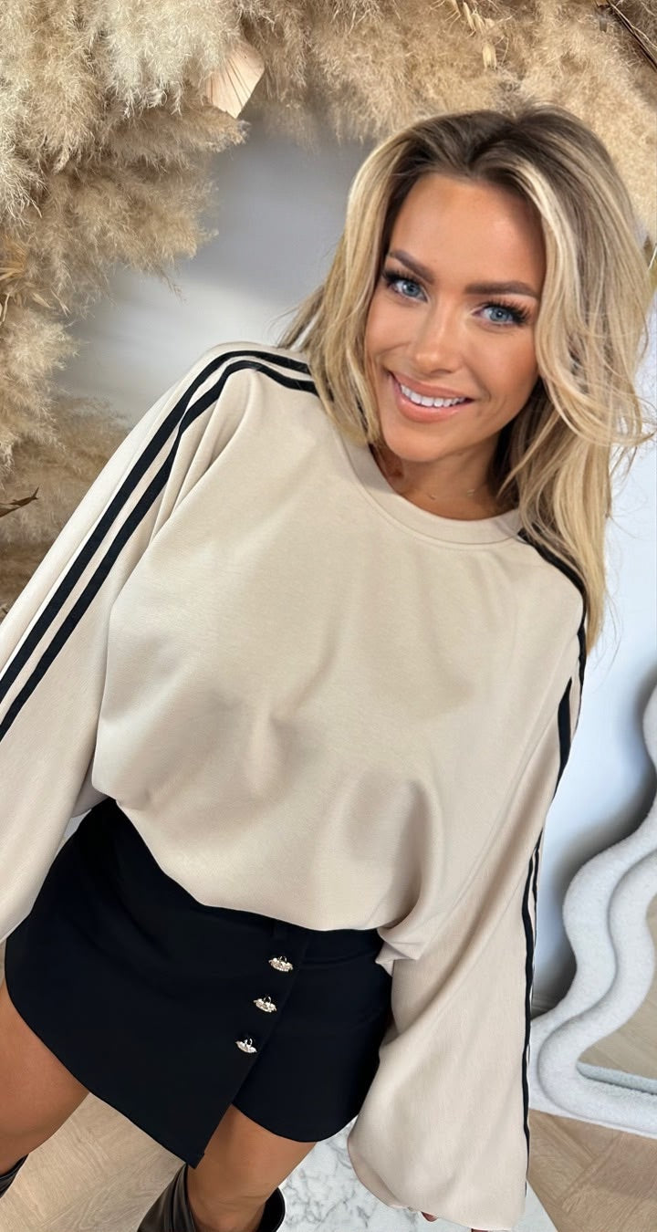 BELLE STRIPED VLEERMUISMOUW SWEAT BEIGE