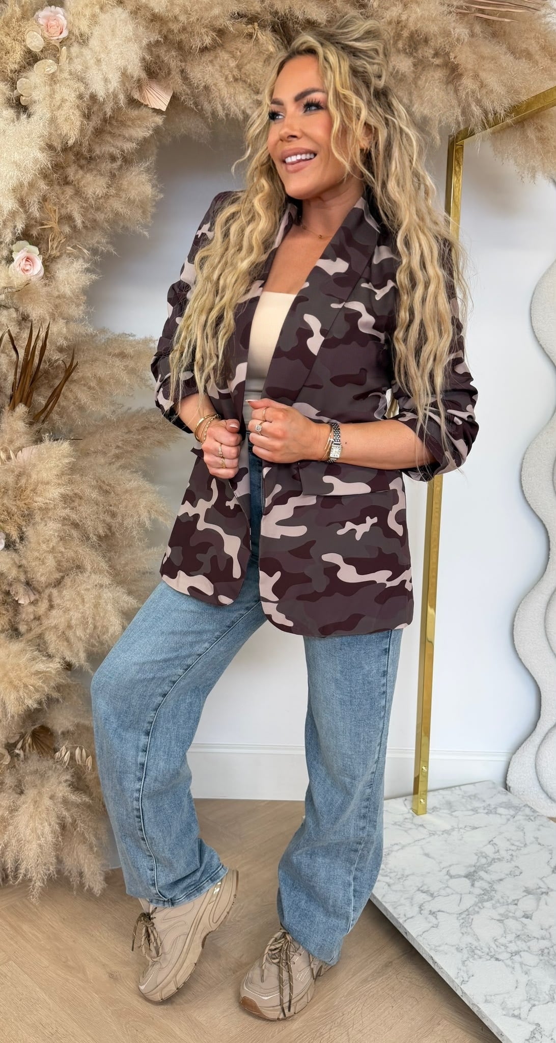 NEW CAMOUFLAGE CROPPED MOUW BLAZER BROWN