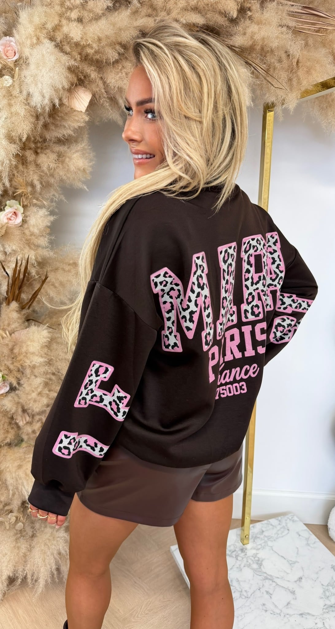LEMARIS LEO PRINT SWEATER CHOCO