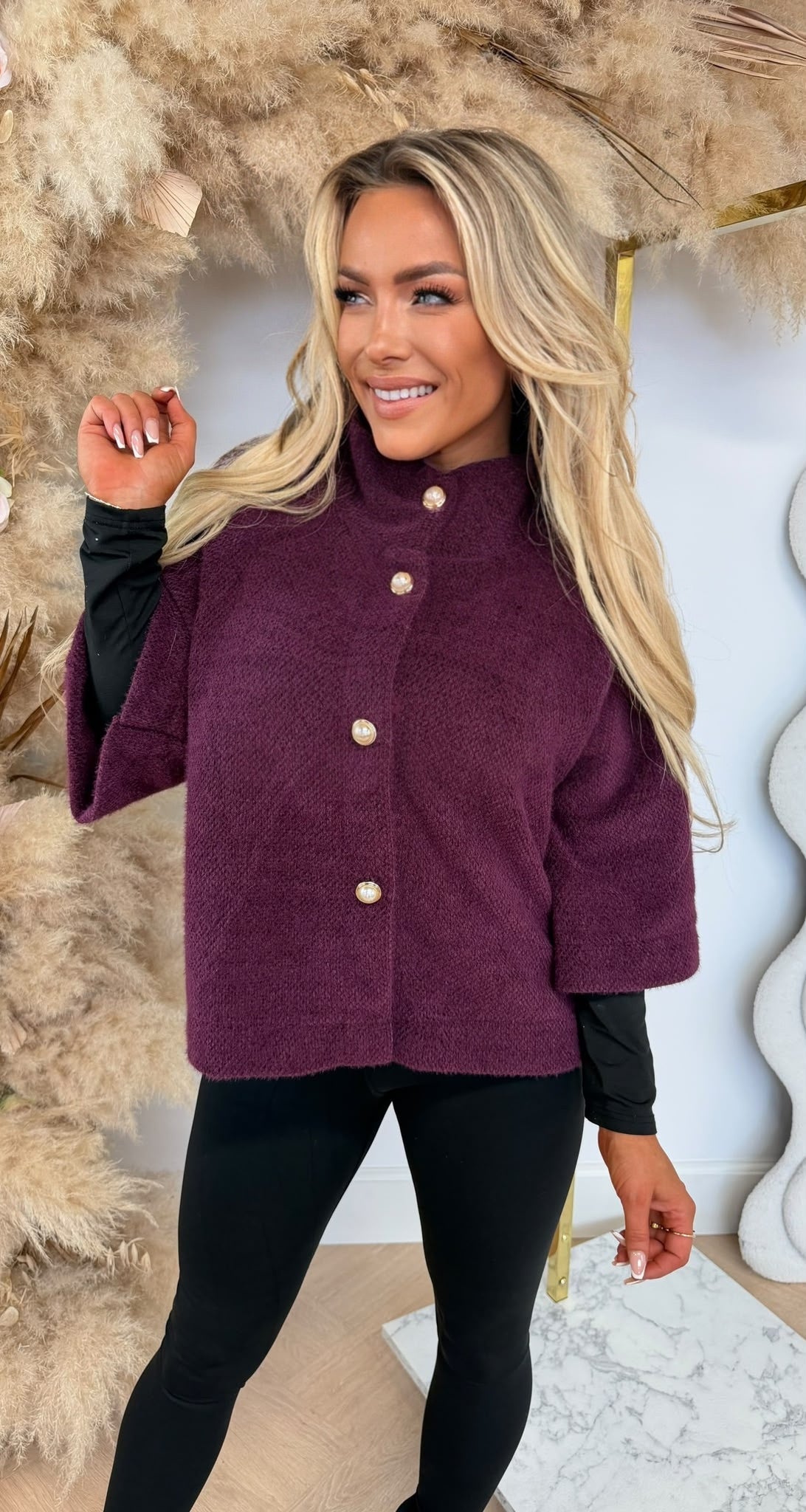 PEARLY BUTTON SOFT VESTJE BORDEAUX