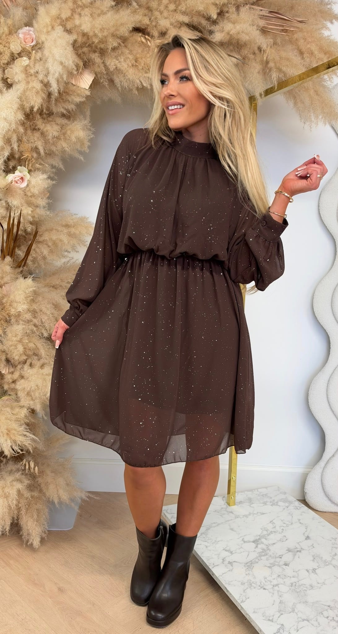 FORCY GLITTERS FLOCK DRESS CHOCO