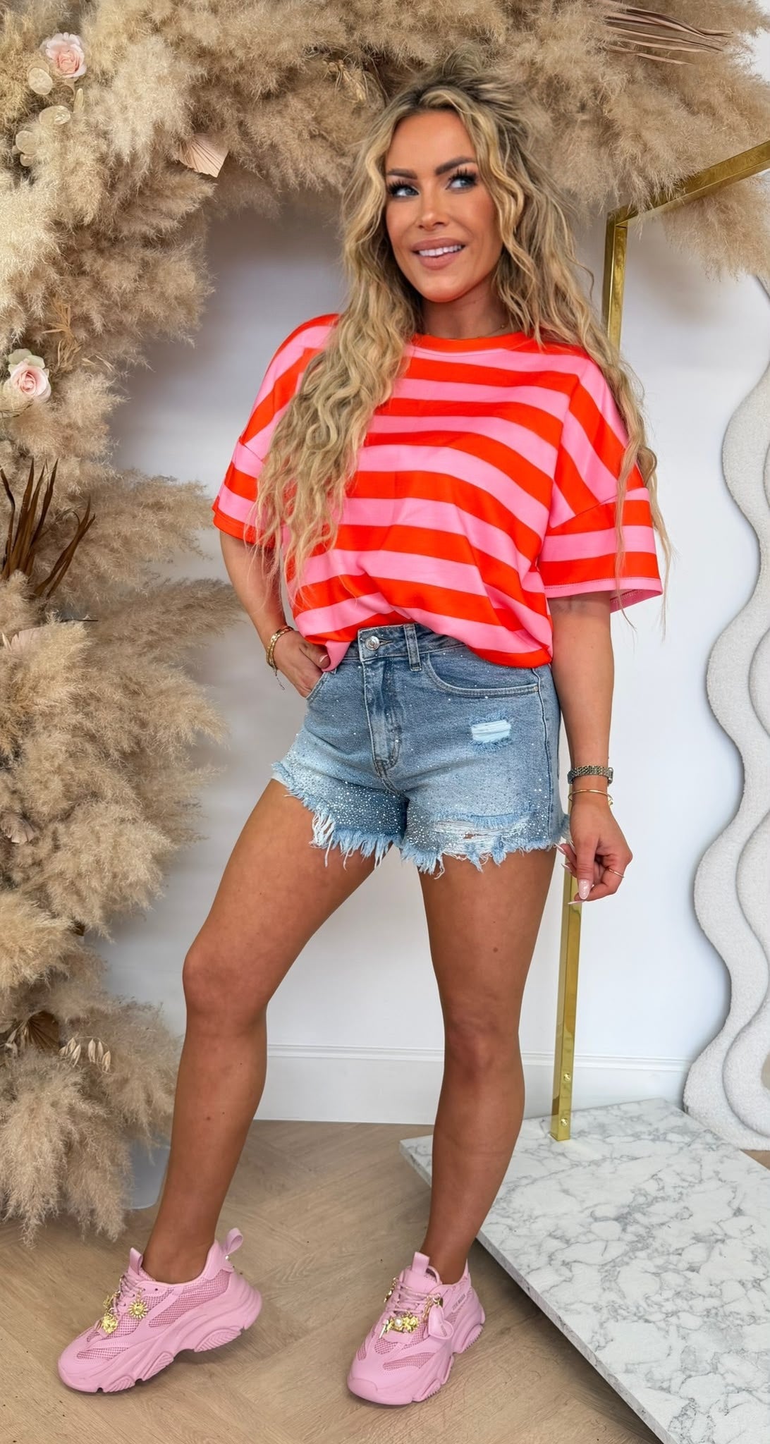 RENEE STRIPE TOP KOBALT/ROSA