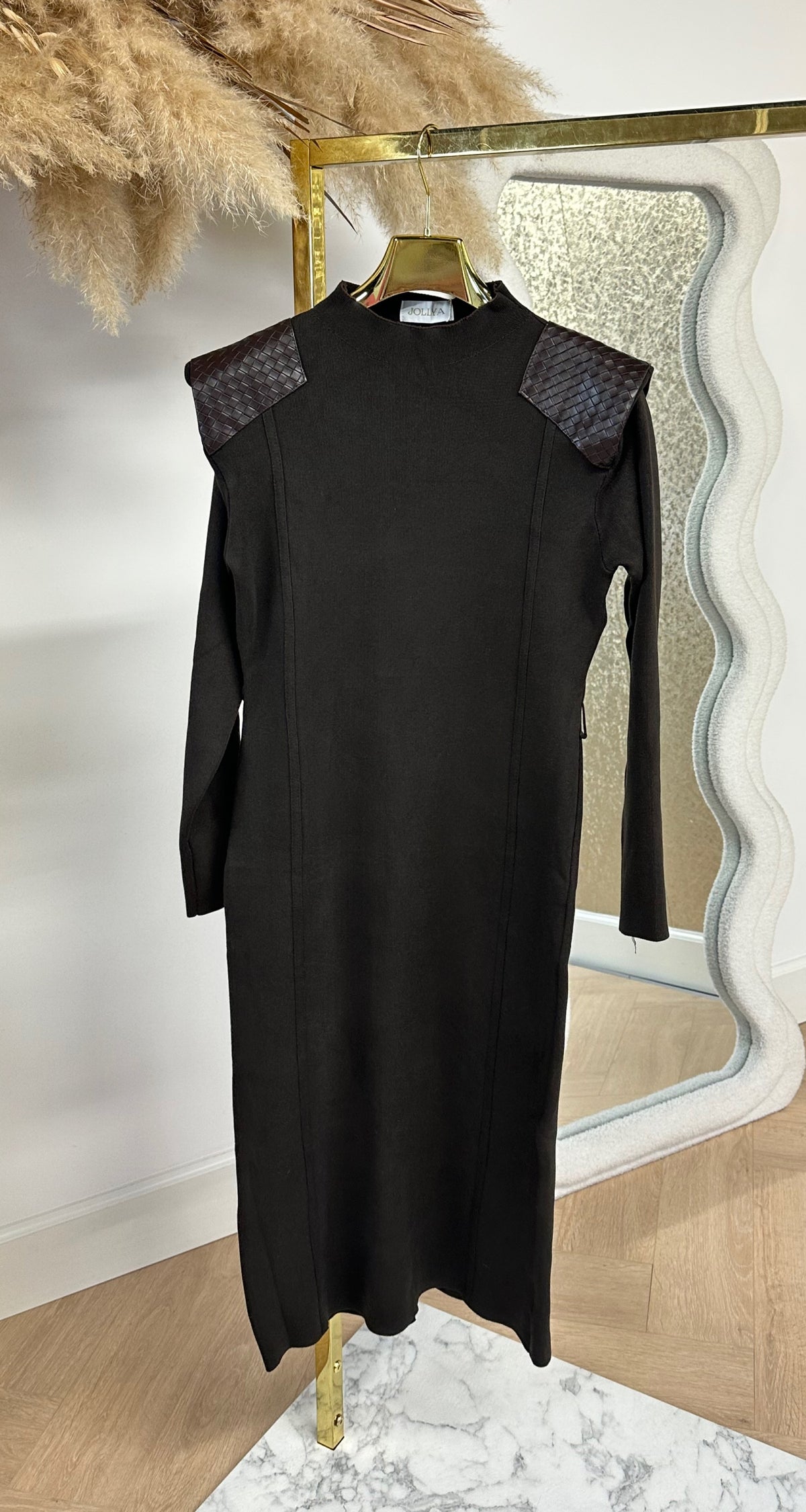 BRAIDED SHOULDER PADS DRESS 6171 COFFEE