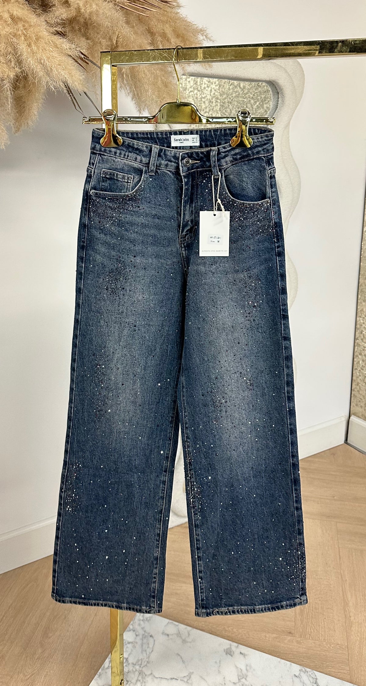 GLITZ DAMAGDE WIDE LEG JEANS 1130-1 BLUE