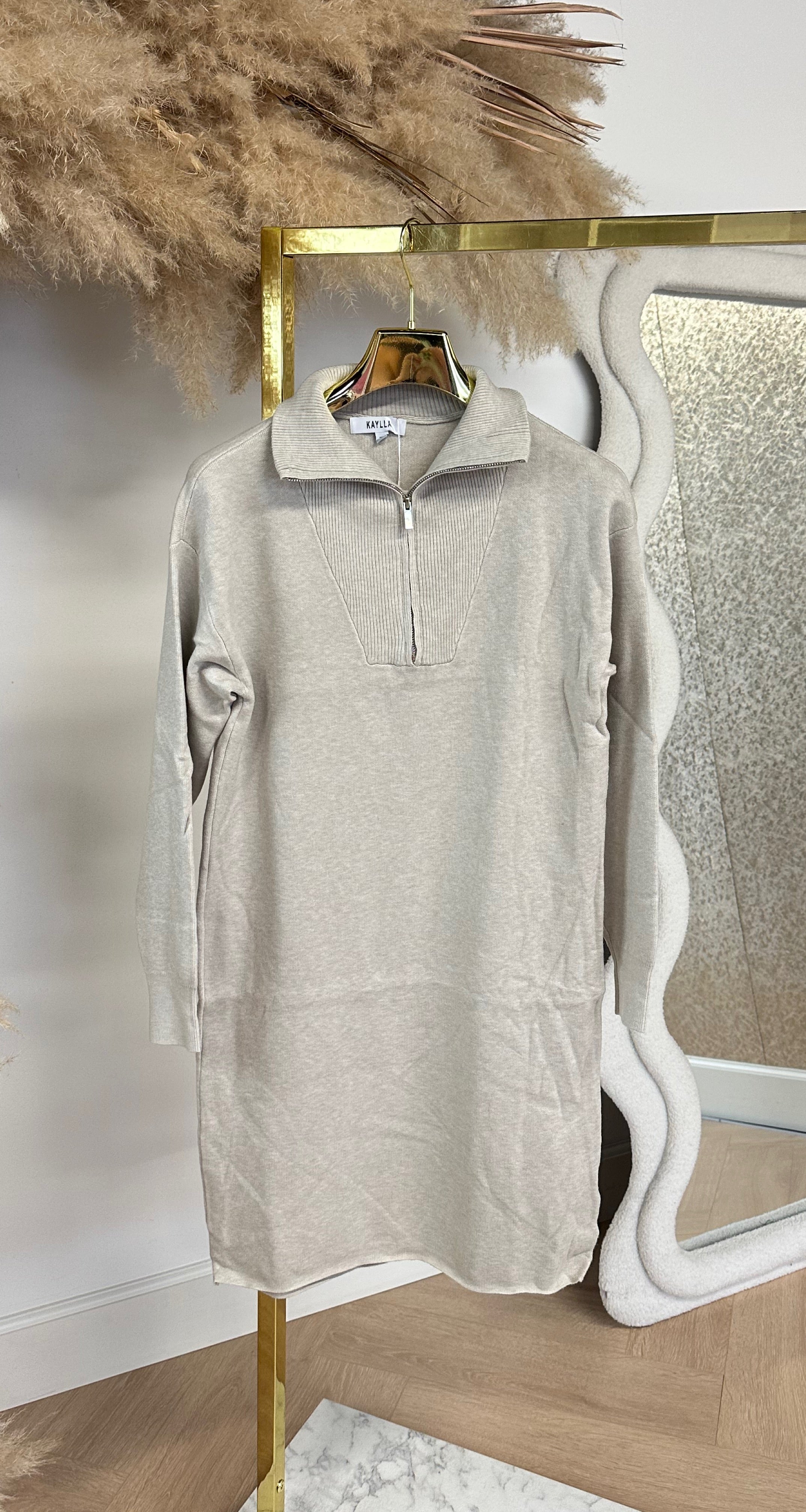 KAYLLA ZIPPER DRESS 5644 BEIGE