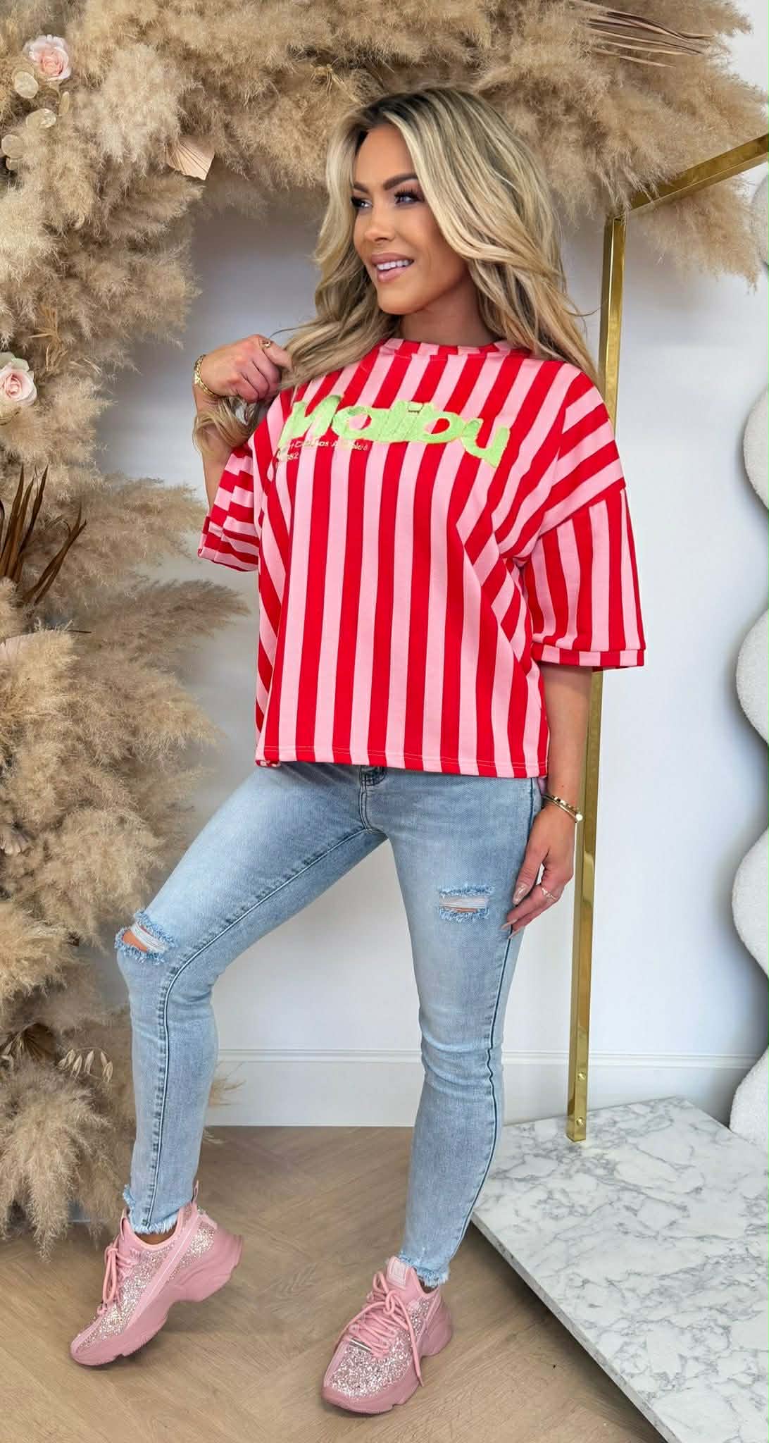 MALIBU STRIPE SHIRT 20614 RED/PINK