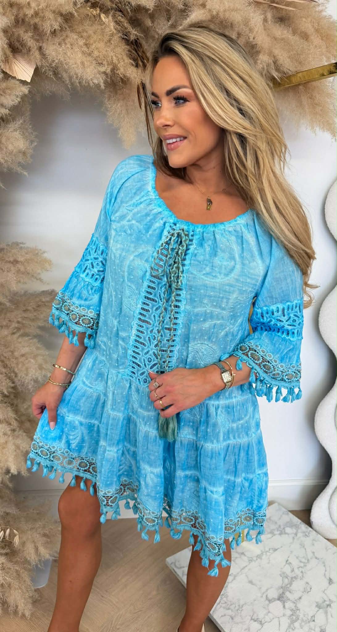 NEW DAISY OFF SHOULDER DRESS BLUE