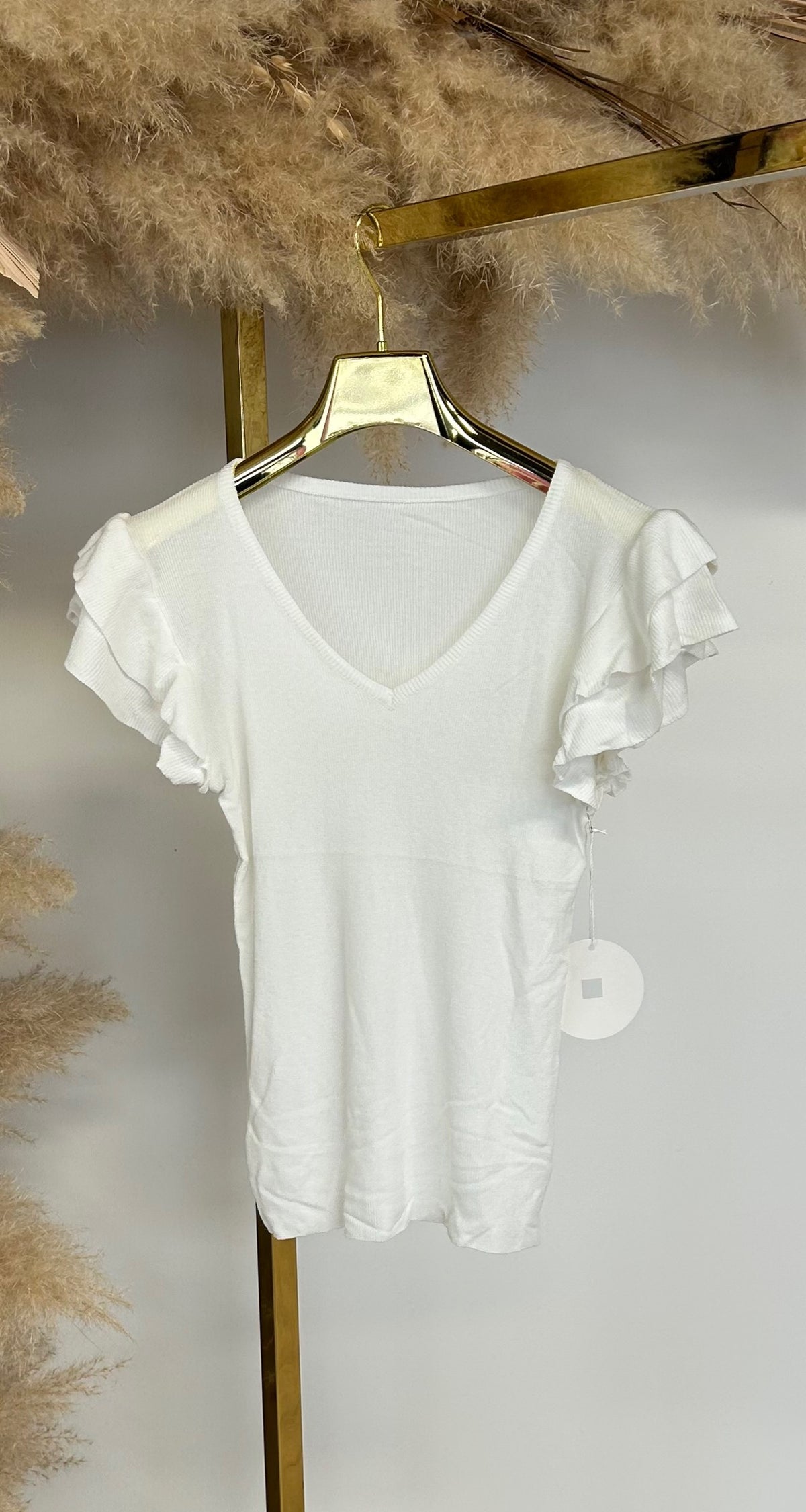 RUFFLY V NECK TOP 8797 OFFWHITE