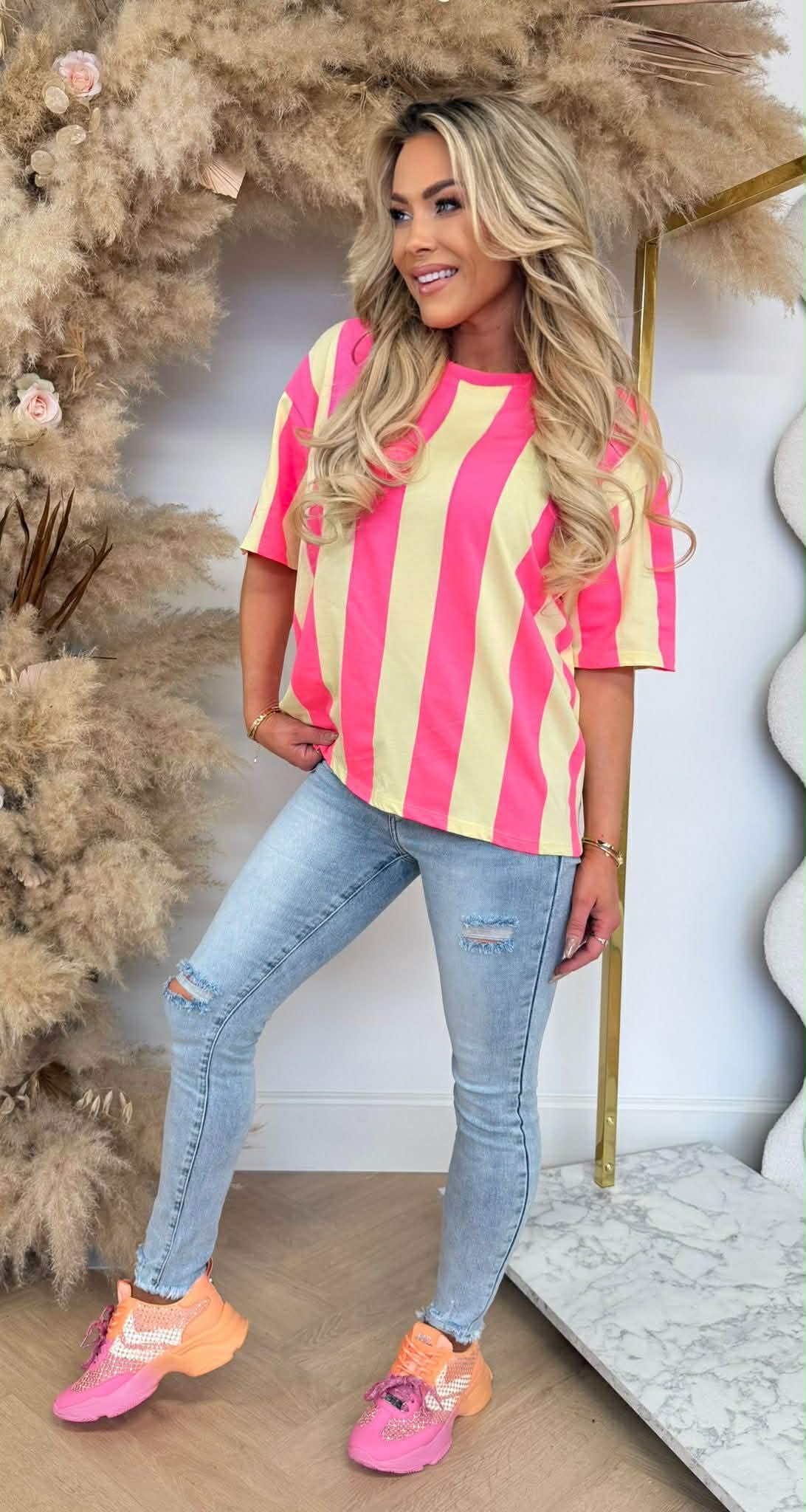 STRIPE NEON SHIRT 00196 YELLOW/NEONPINK