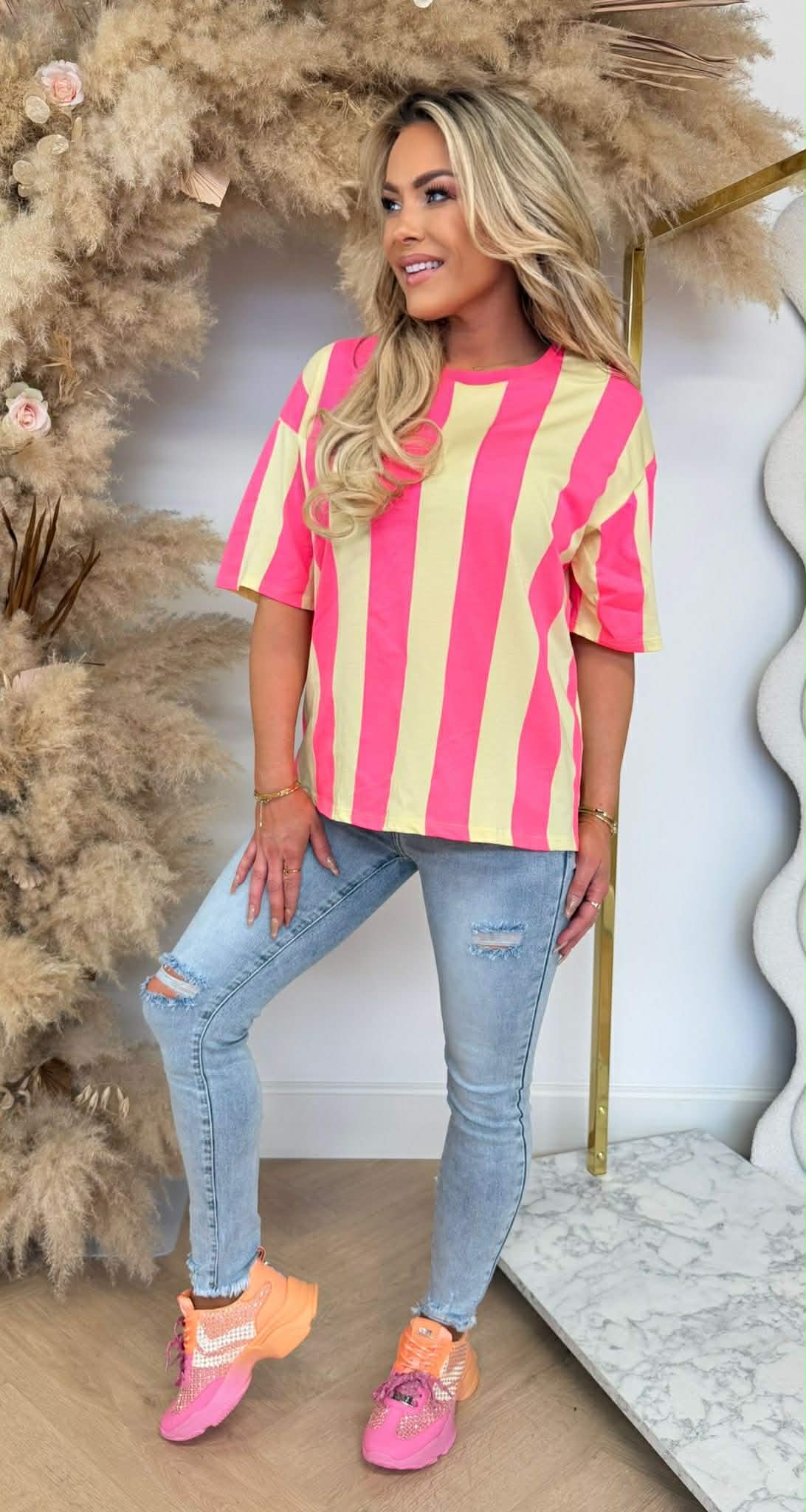 STRIPE NEON SHIRT 00196 YELLOW/NEONPINK