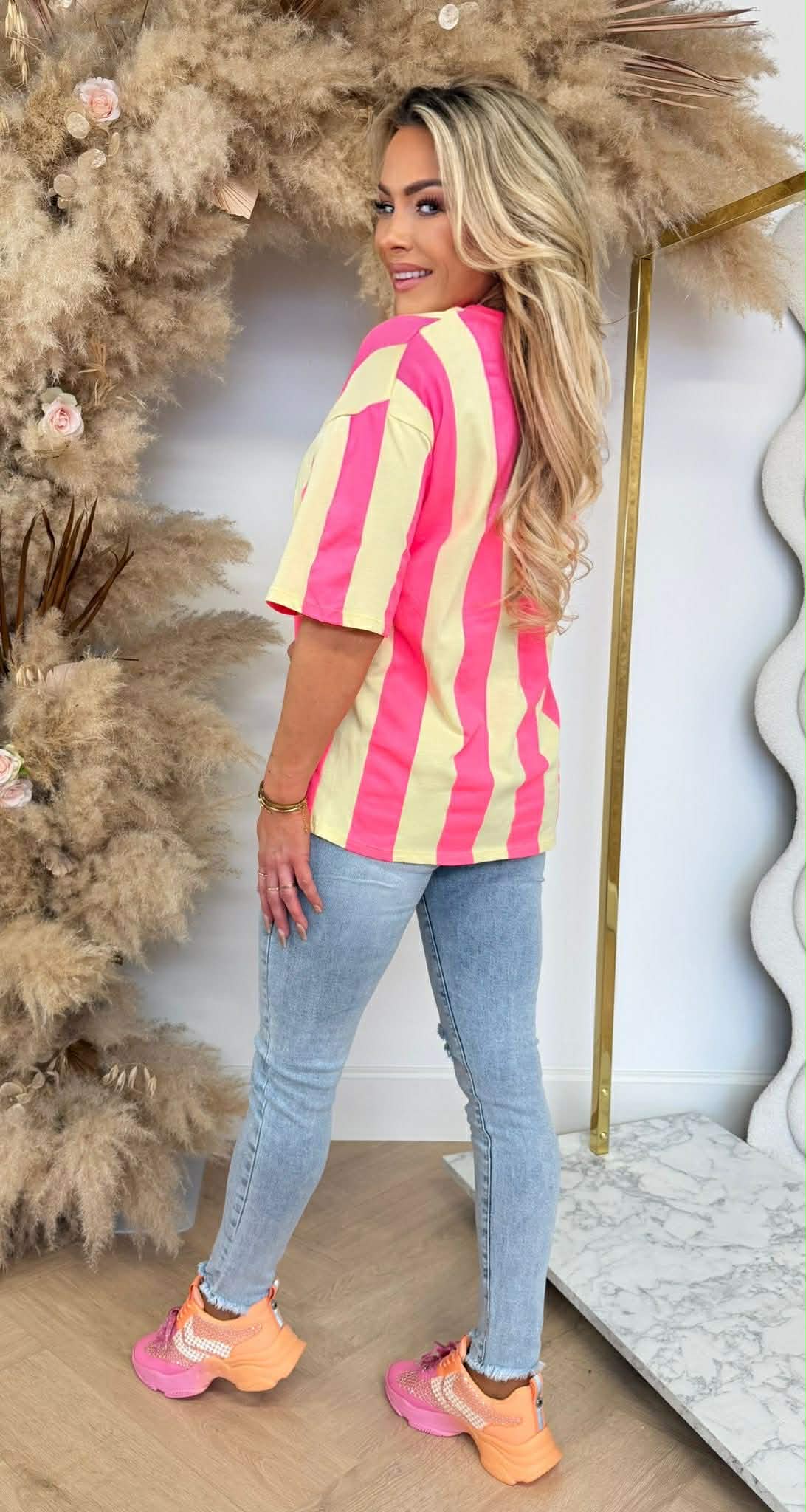 STRIPE NEON SHIRT 00196 YELLOW/NEONPINK
