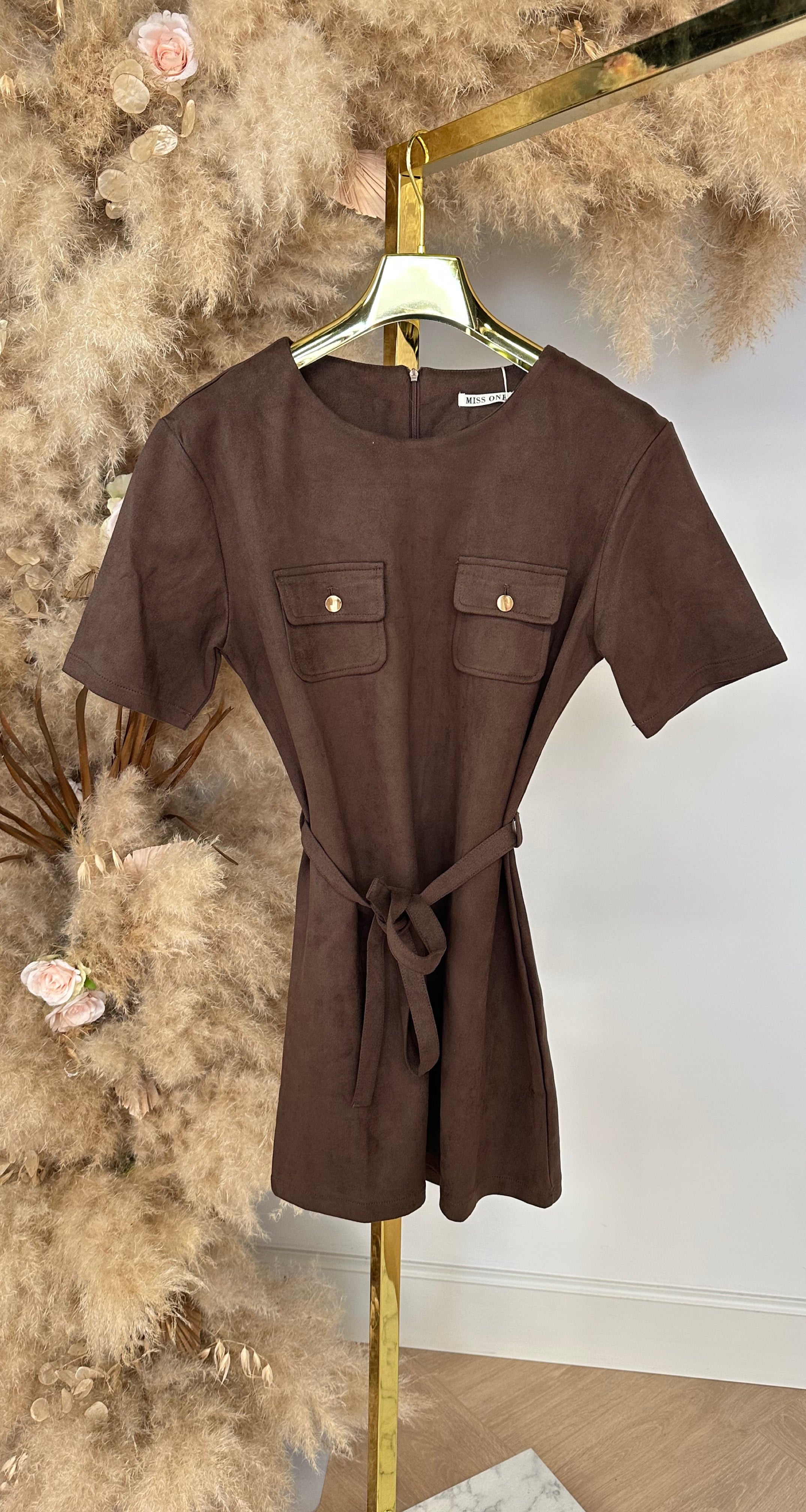SUEDINE POCKET DRESS 2954 BROWN