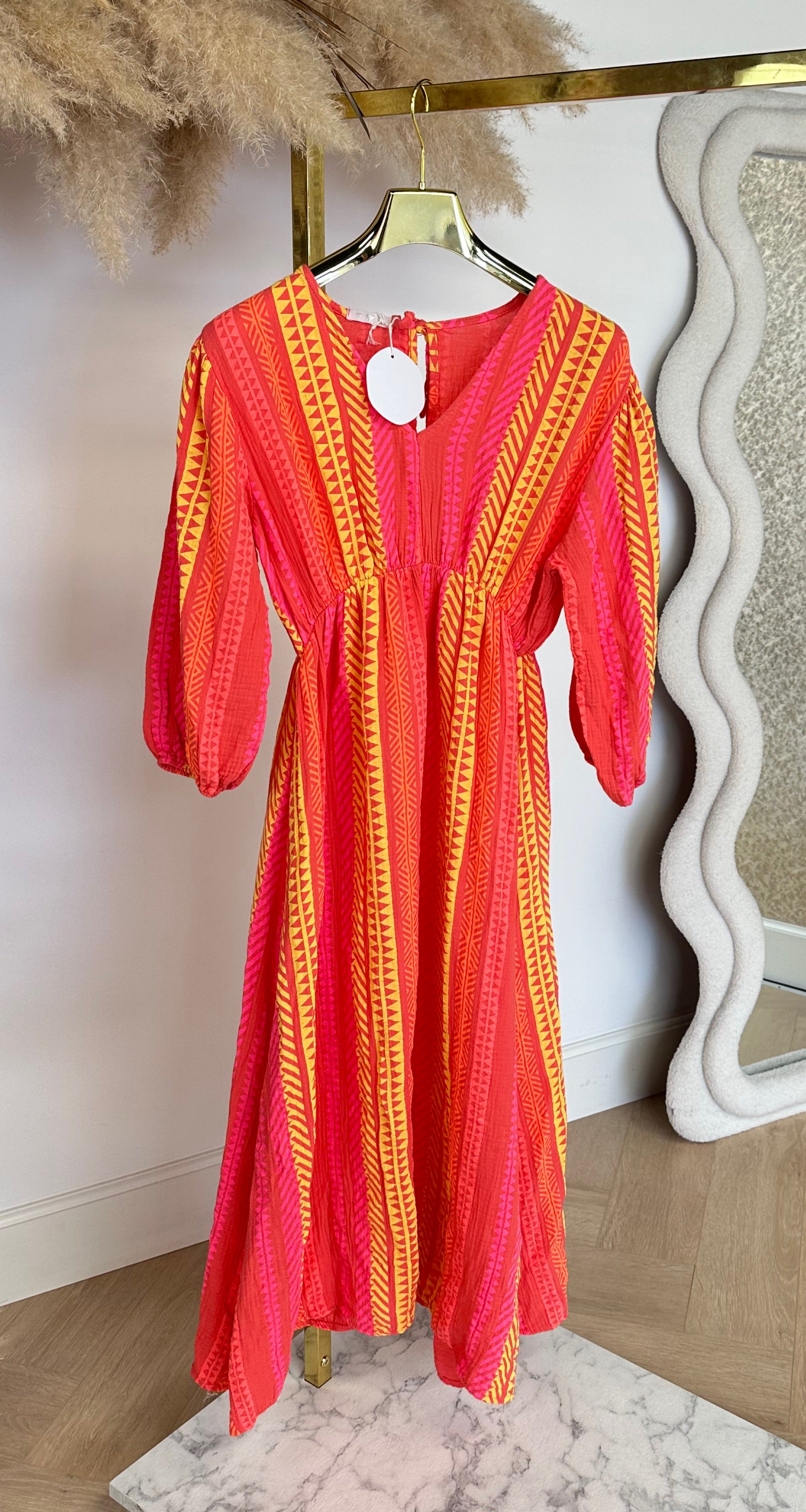 SYLVIE COTTON PRINTY DRESS CORAL