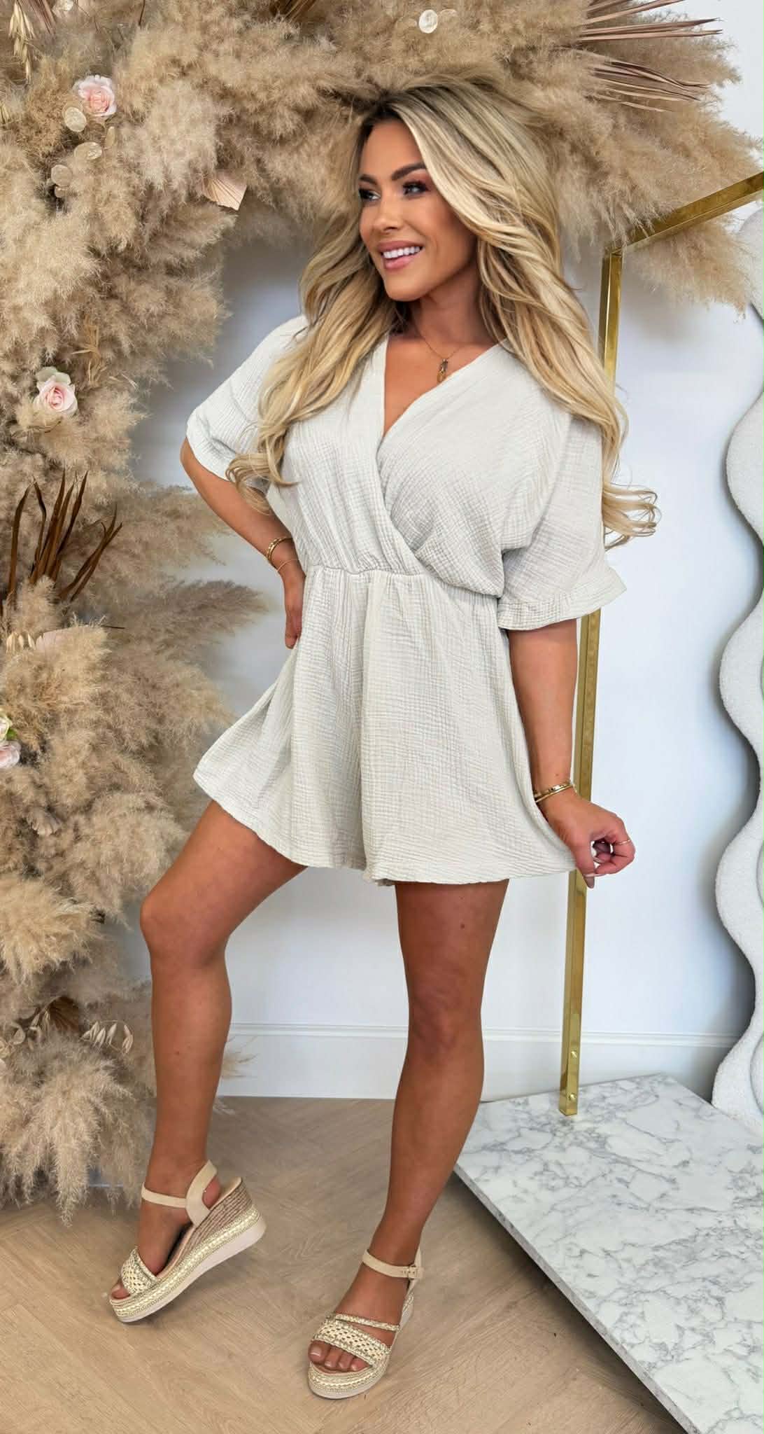 TESS COTTON PLAYSUIT LIGHTBEIGE