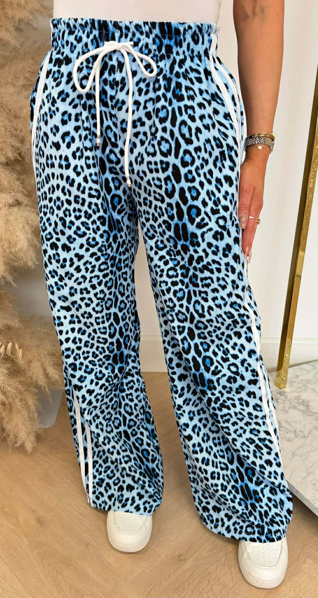 TRENDY LEOPARD STRIPE PANTS BLUE