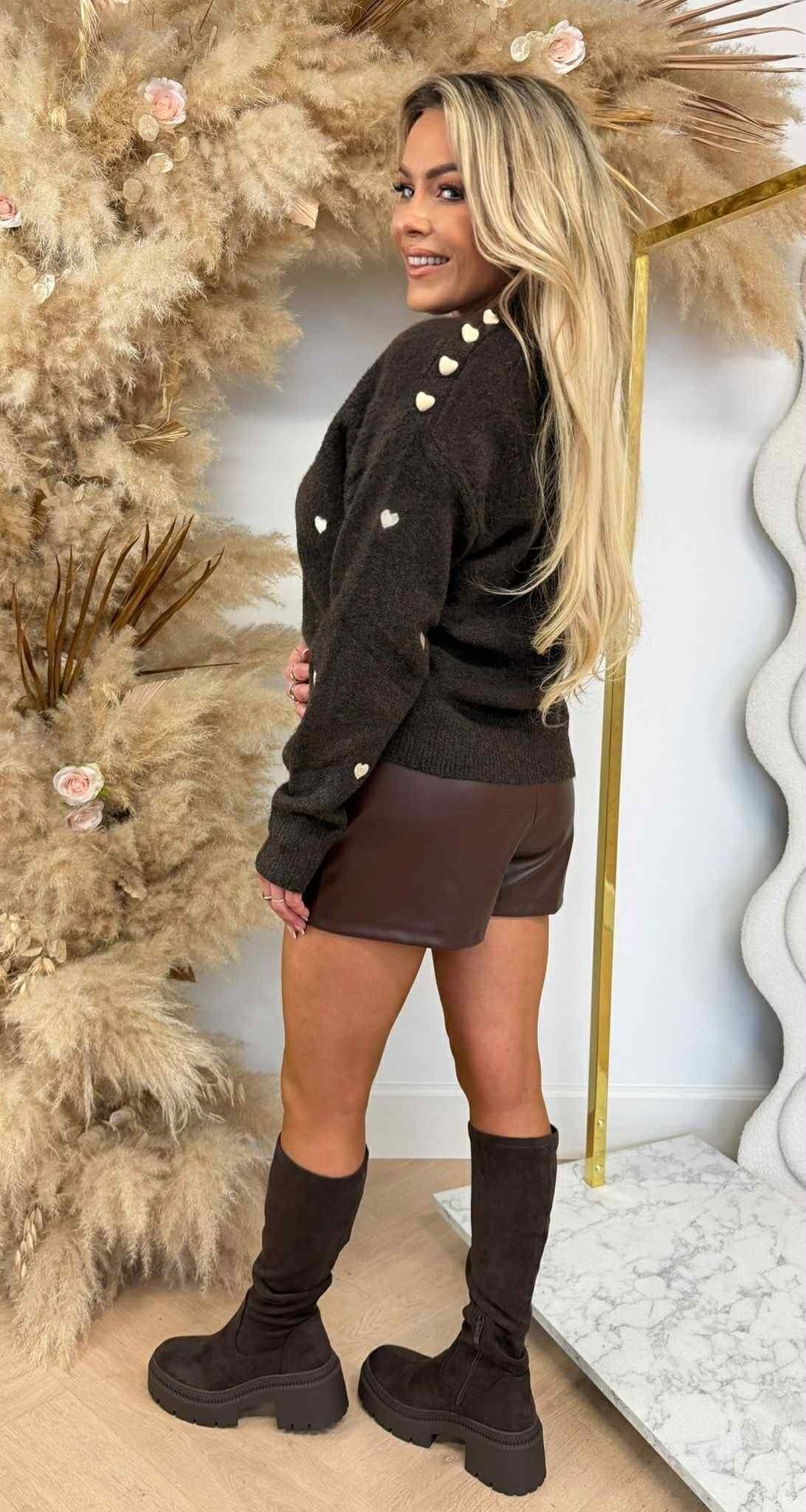 ALL OVER COEURS ÉPAULES SWEAT AM872 CHOCO