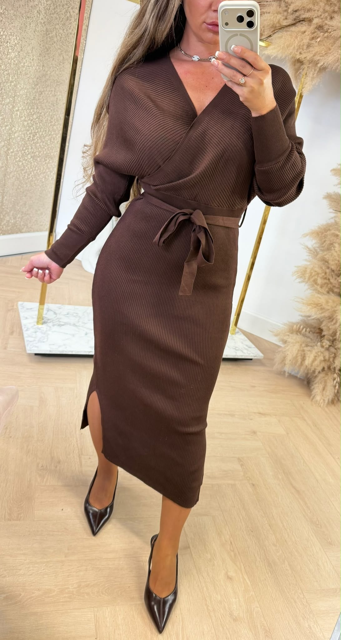 BESTSELLER CROSS OVER RIB DRESS 5880 CHOCO