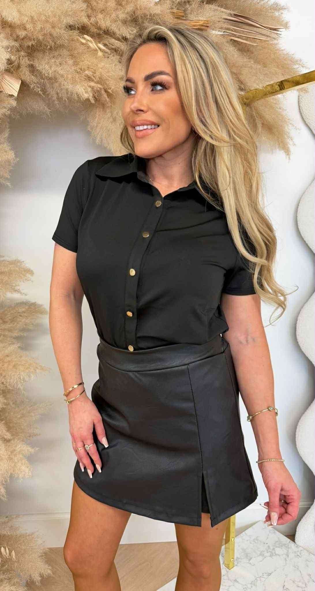 BY SWAN TRAVEL BUTTON BASIC BLOUSE 8256 BLACK