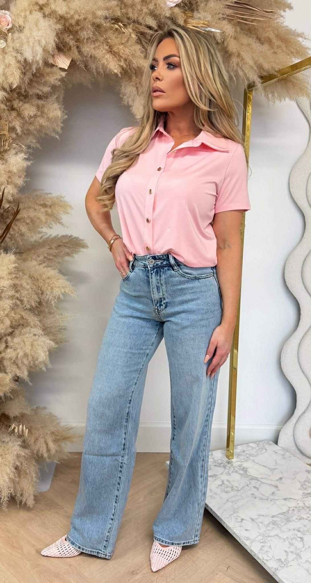 BY SWAN TRAVEL BUTTON BASIC BLOUSE 8256 ROSE