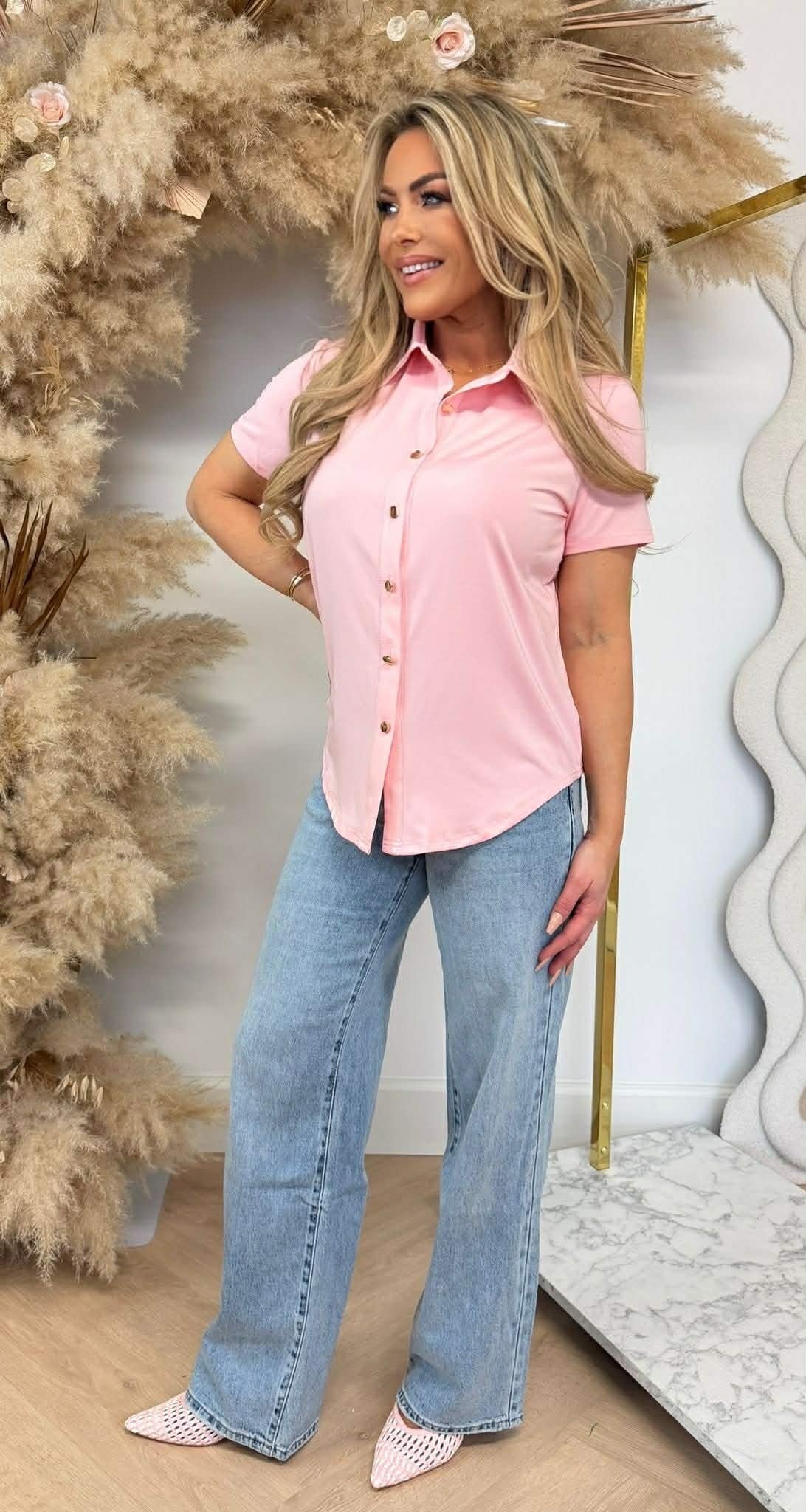 BY SWAN TRAVEL BUTTON BASIC BLOUSE 8256 ROSE
