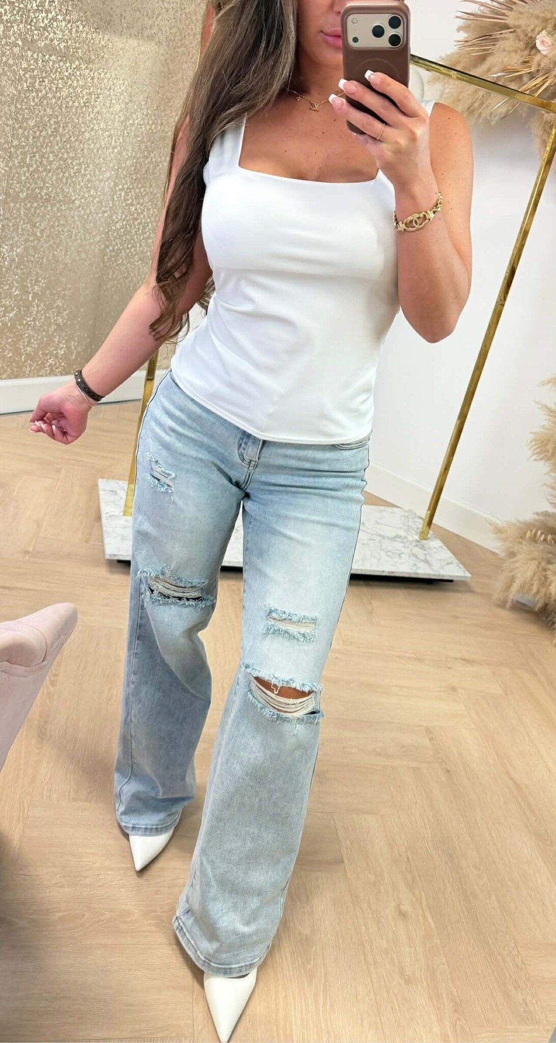 CECE BASIC TRAVEL TOP BLANC CASSÉ