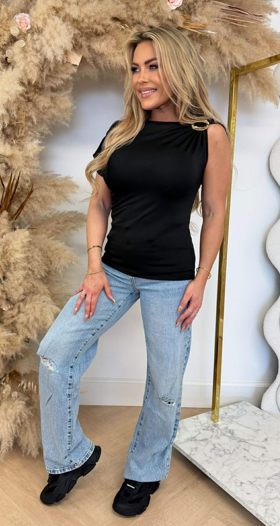 CHRISTY TOP DORÉ NOIR